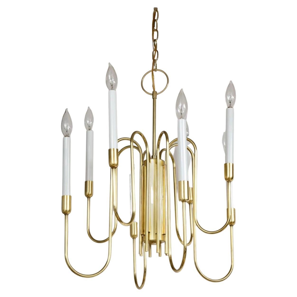 1960s Tommi Parzinger Style Brass Chandelier by Lightolier, , Classic Modernist For Sale