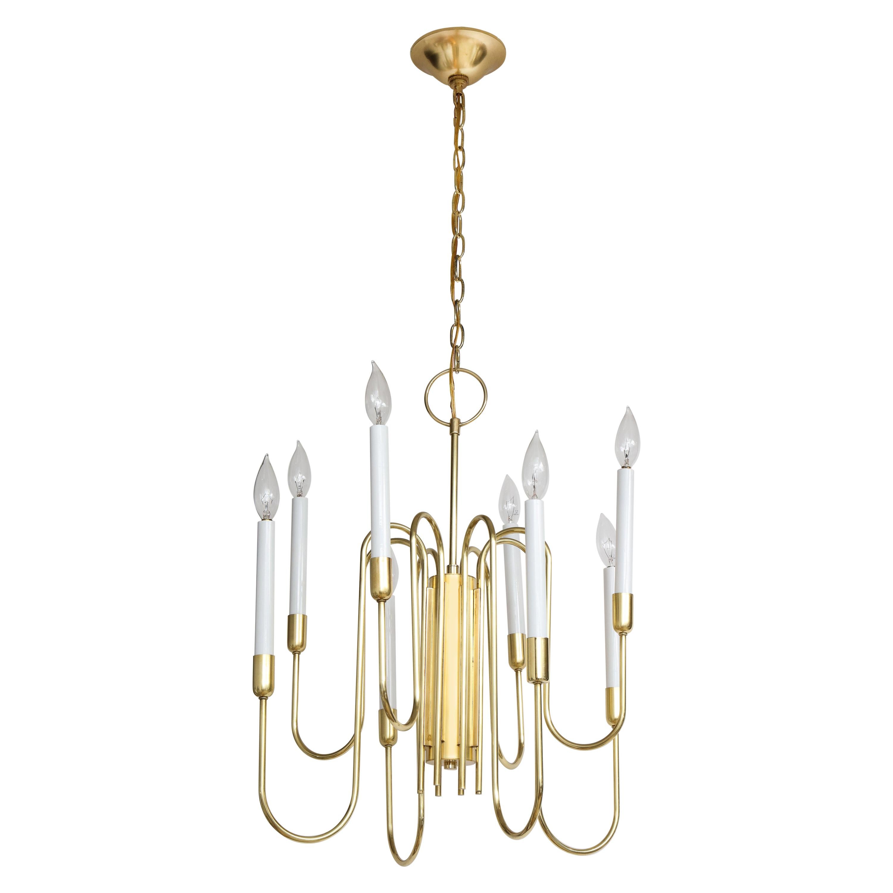 1960s Tommi Parzinger Style Brass Chandelier by Lightolier