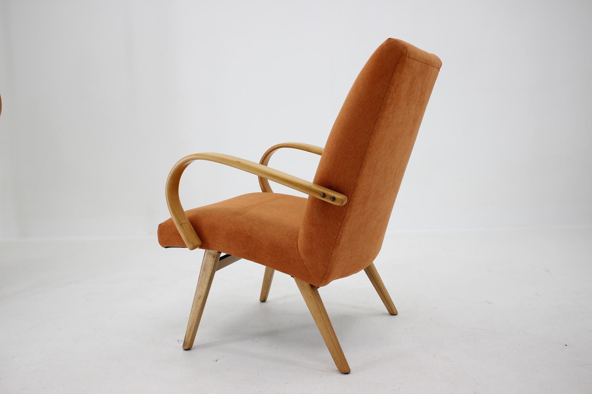 Fabric 1960s Ton/Thonet Beech Armchair, Czechoslovakia For Sale