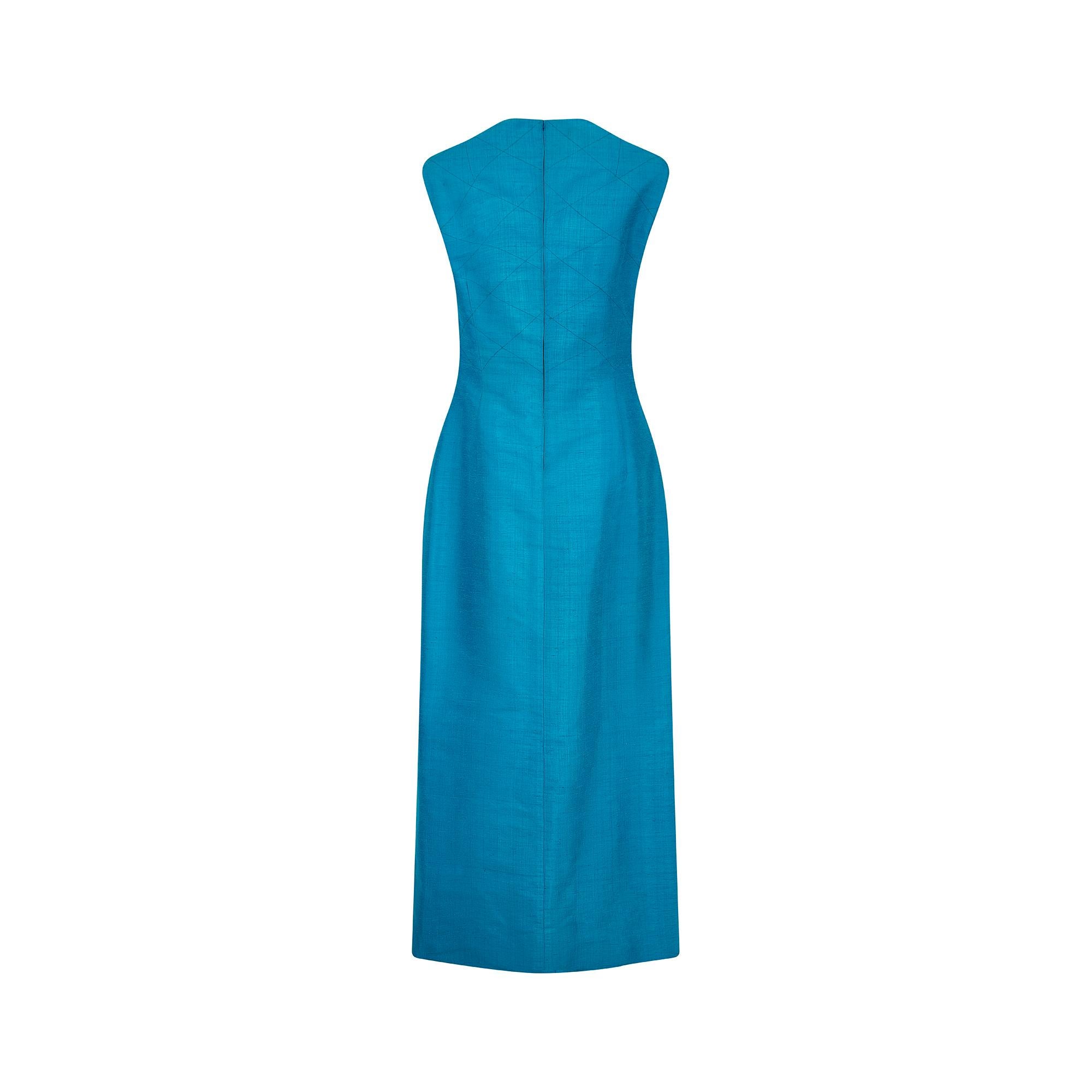 1960s Tony Armstrong Raw Silk Turquoise Dress In Excellent Condition For Sale In London, GB