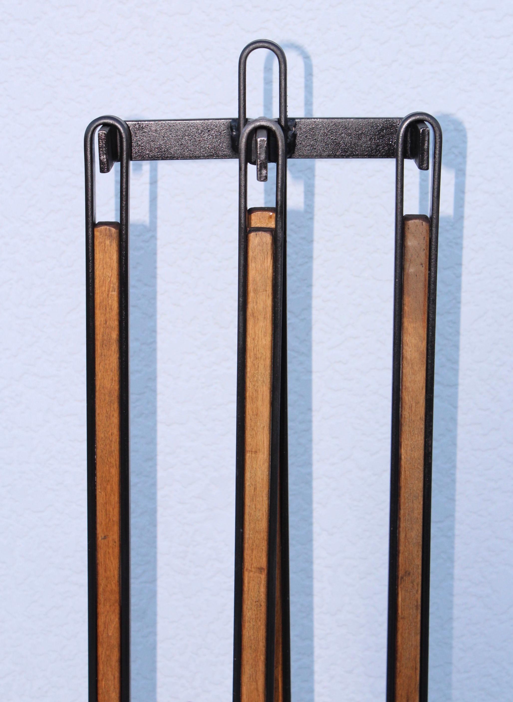 1960s Tony Paul Attributed Oak and Iron Fireplace Tools In Good Condition In New York, NY