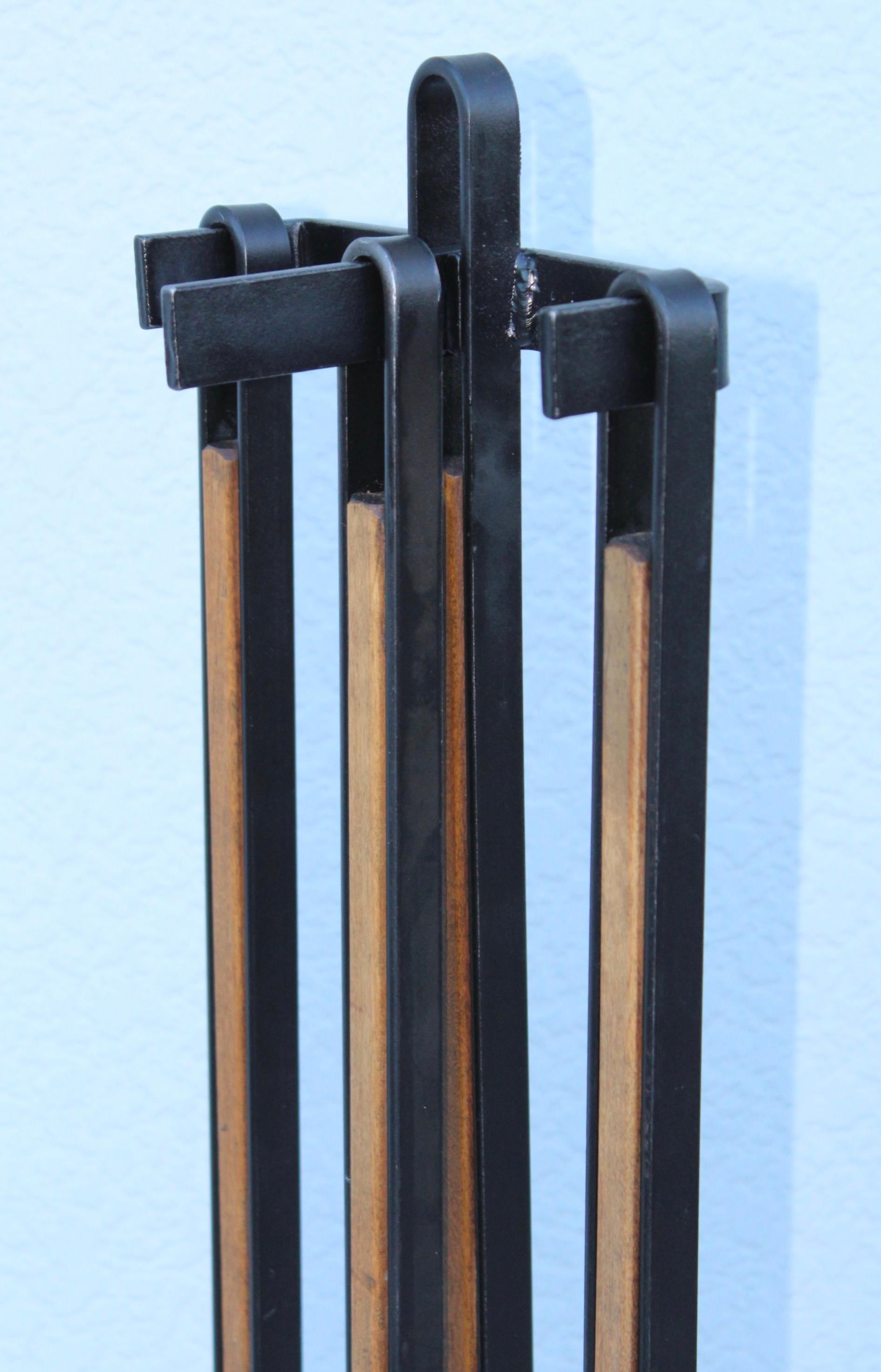 1960s Tony Paul Attributed Oak and Iron Fireplace Tools 1