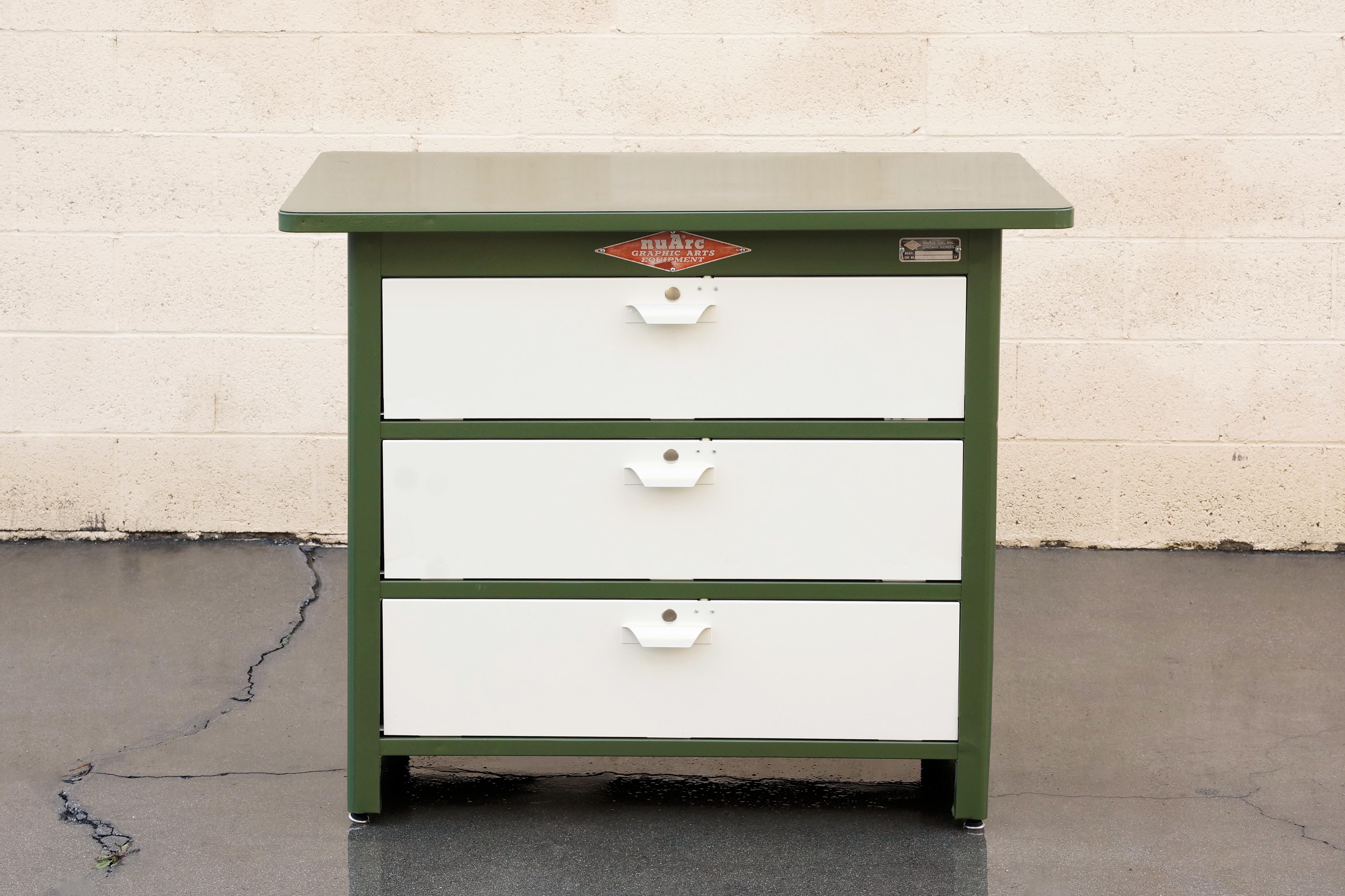 Mid-Century Modern 1960s Tool Cabinet by Nuarc Graphic Arts Equipment, Refinished in Army Green