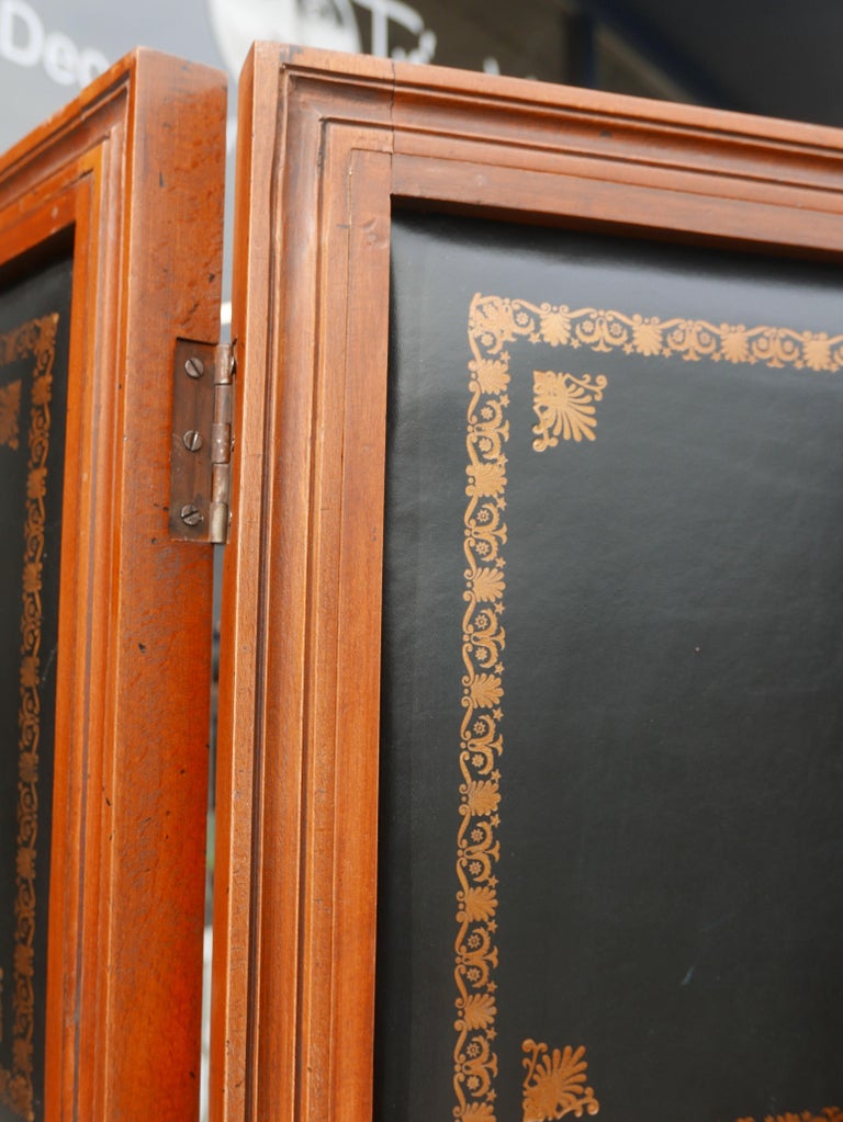 Hollywood Regency 1960's Tooled Leather Folding Screen For Sale