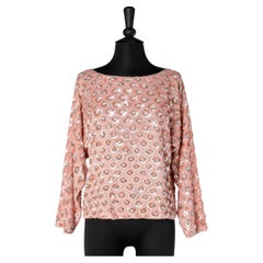 Retro 1960's top full covered of pink and silver sequins on chiffon base