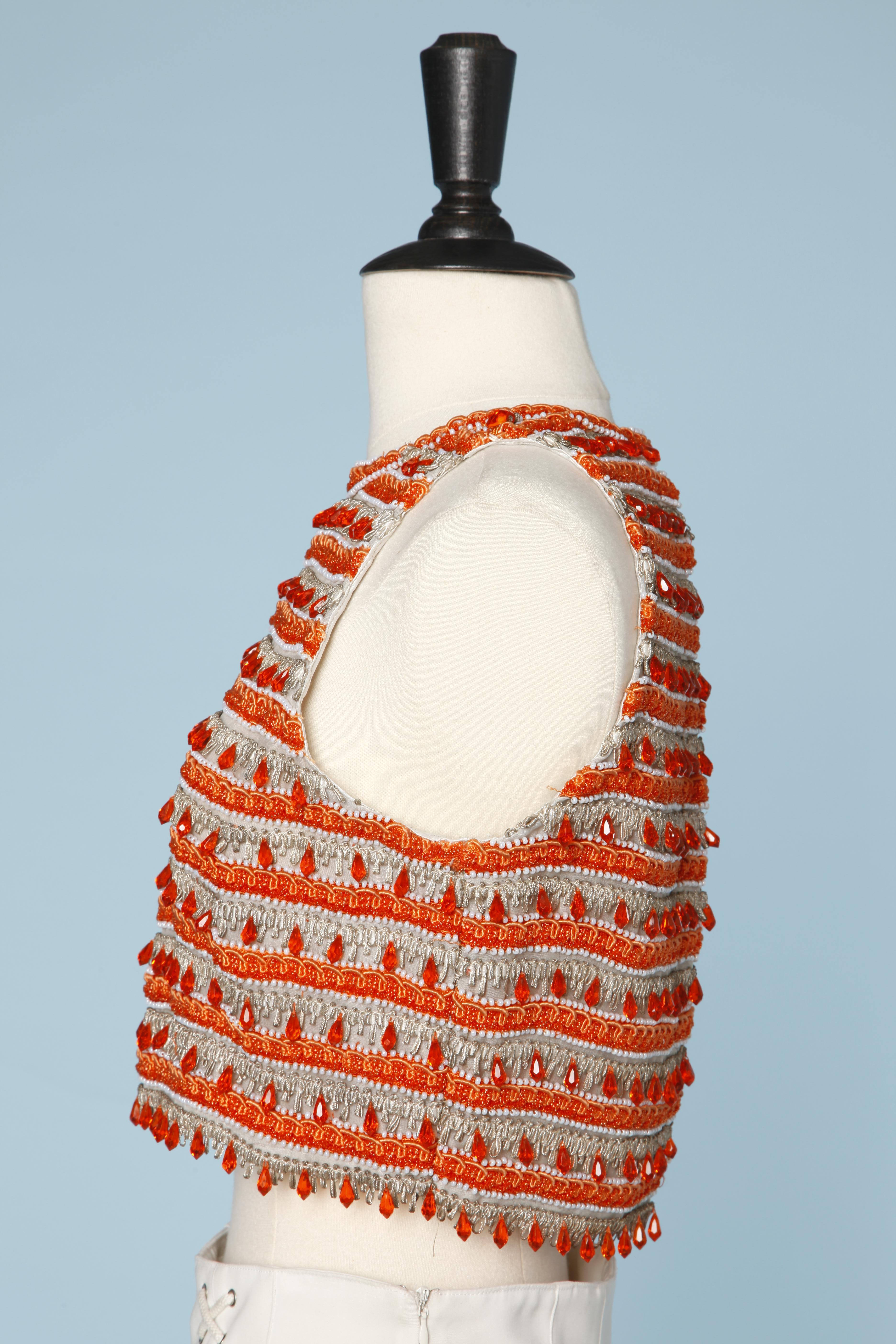 1960's top with orange and white beads and silver and orange passementerie  In Excellent Condition In Saint-Ouen-Sur-Seine, FR