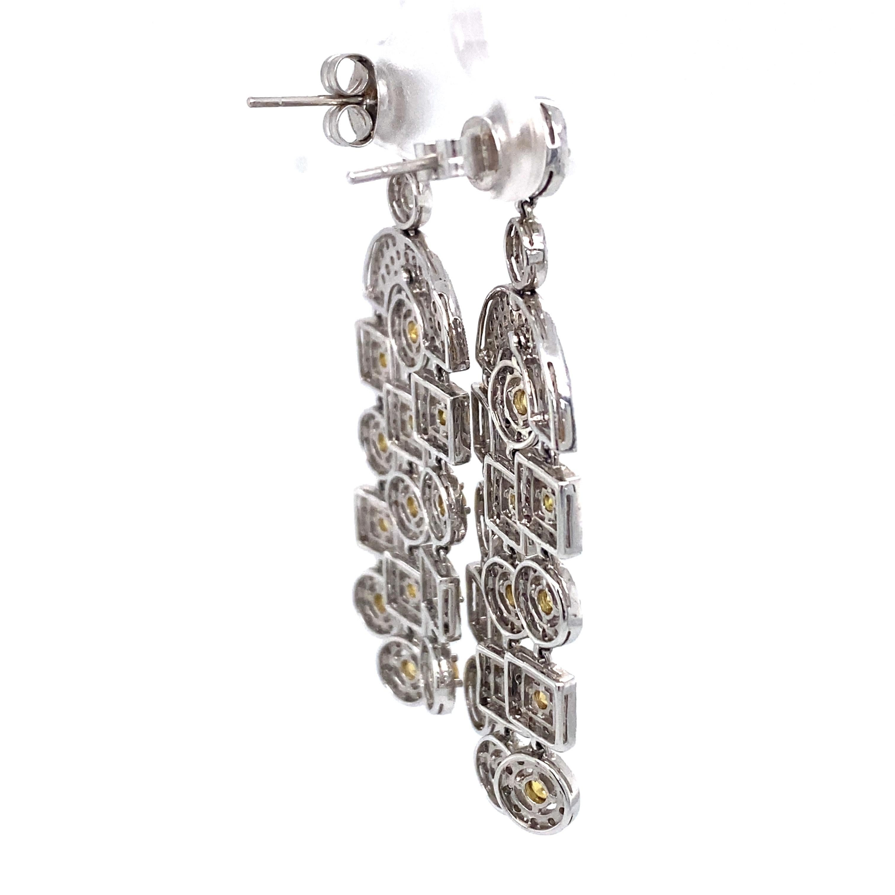 Retro 1960s Topaz and 3 Carat Diamond Chandelier Earrings in 18 Karat White Gold For Sale