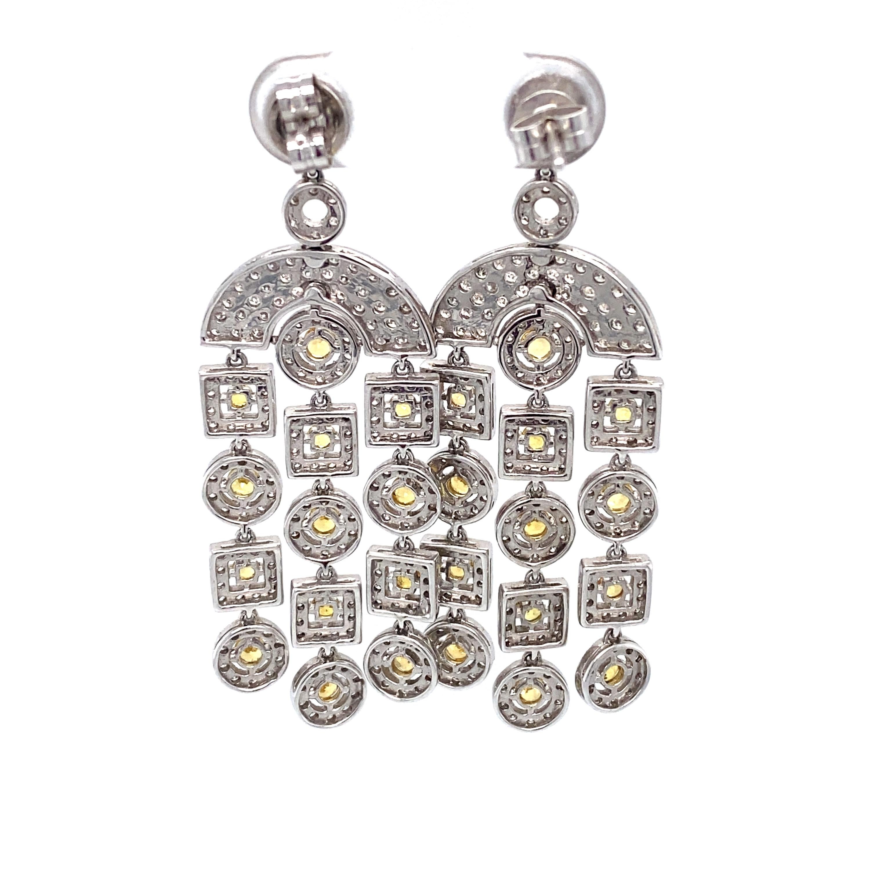 Round Cut 1960s Topaz and 3 Carat Diamond Chandelier Earrings in 18 Karat White Gold For Sale