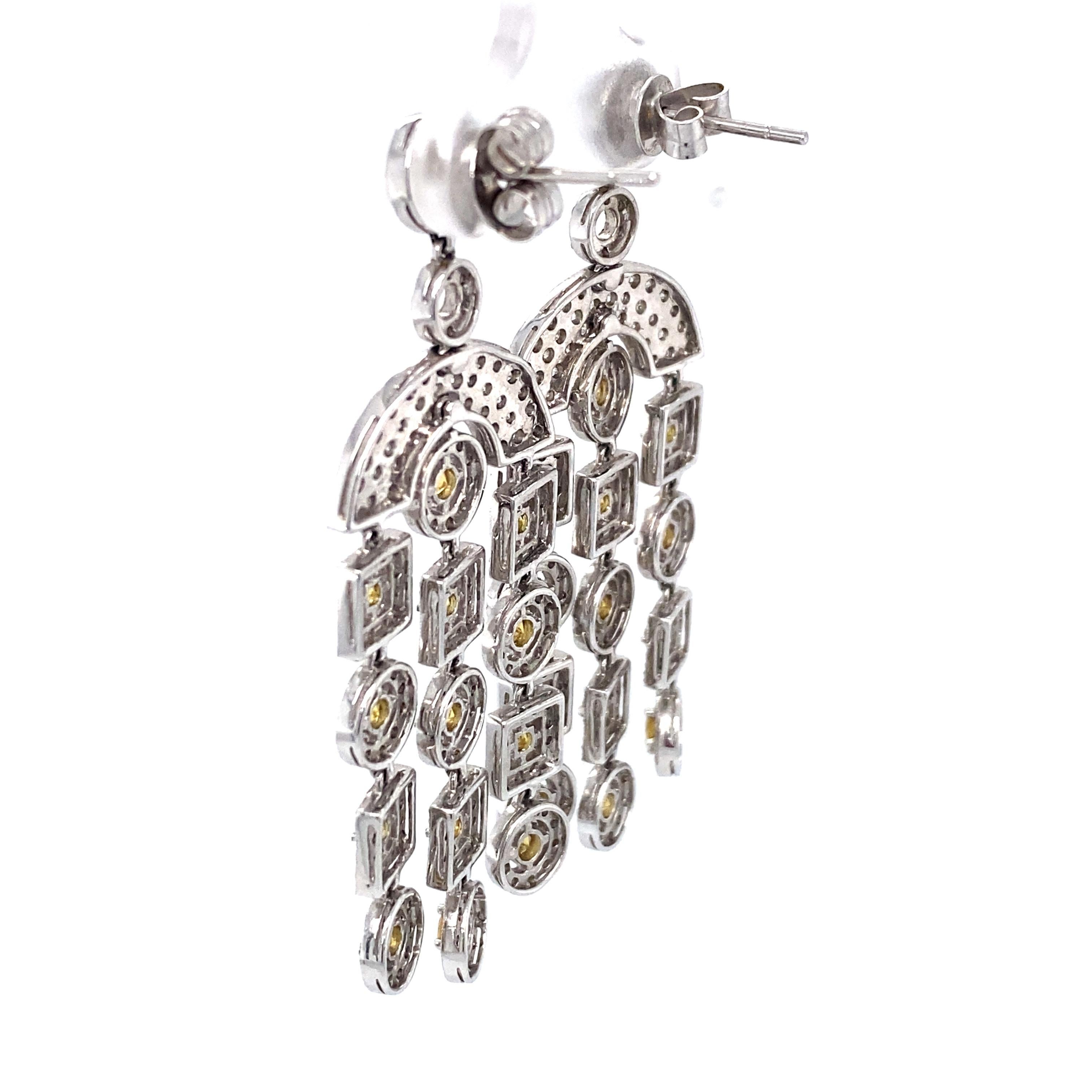 1960s Topaz and 3 Carat Diamond Chandelier Earrings in 18 Karat White Gold In Excellent Condition For Sale In Atlanta, GA