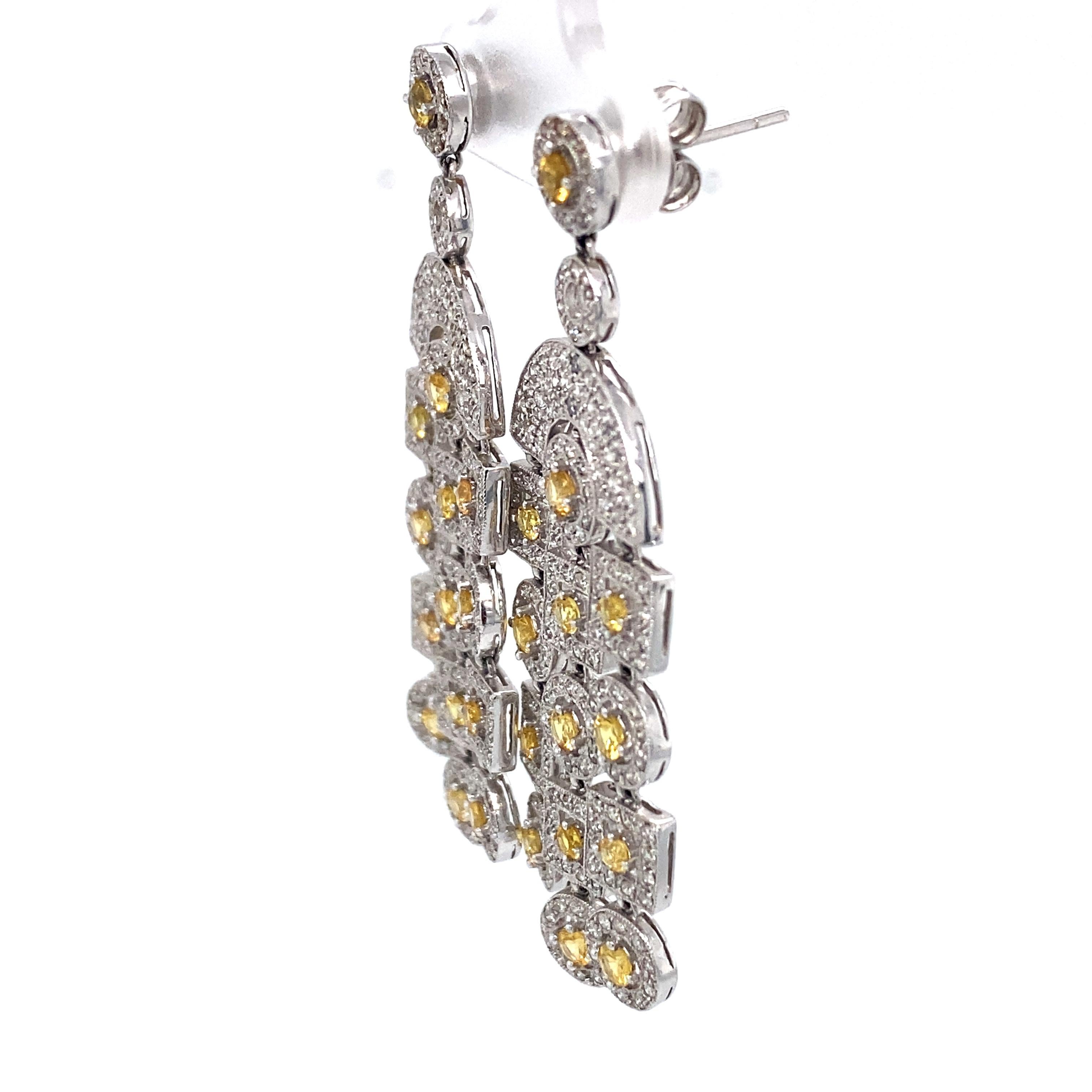 Women's 1960s Topaz and 3 Carat Diamond Chandelier Earrings in 18 Karat White Gold For Sale