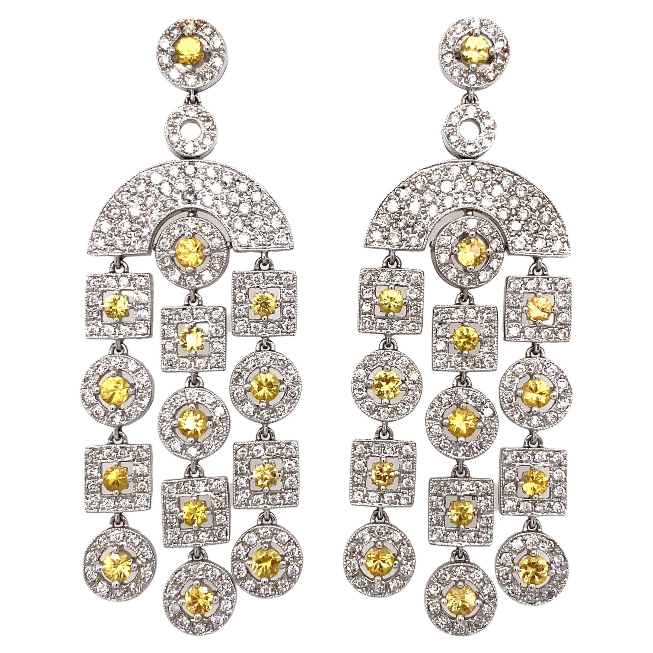 Chandelier-Ohrringe aus 18 Karat Weißgold mit Topas und 3 Karat Diamanten, 1960er Jahre