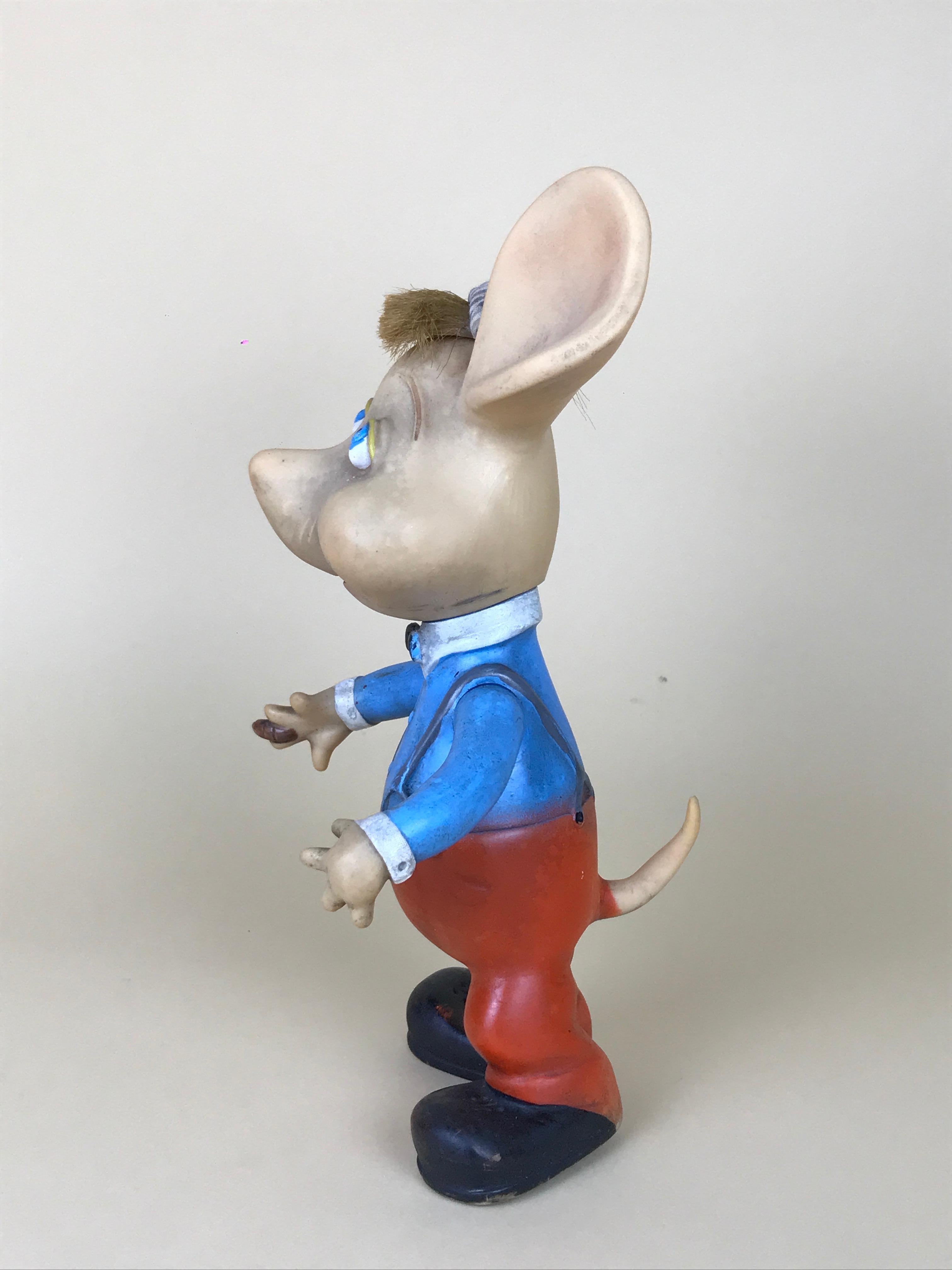Italian 1960s Topo Gigio Mouse Rubber Squeak Toy Made in Italy with Original Hat