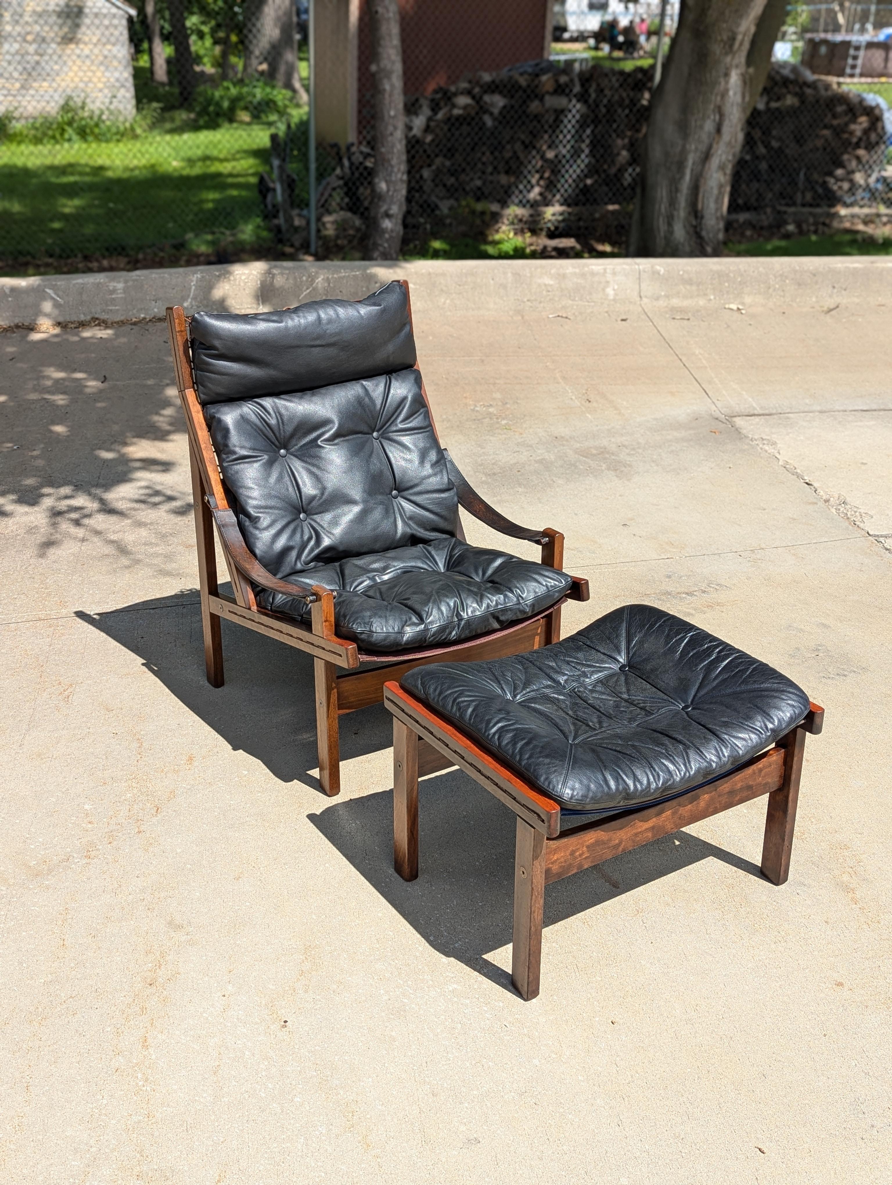 Mid-Century Modern 1960s Torbjørn Afdal Hunter Chair and matching Footstool, Norway