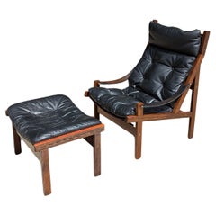 1960s Torbjørn Afdal Hunter Chair and matching Footstool, Norway