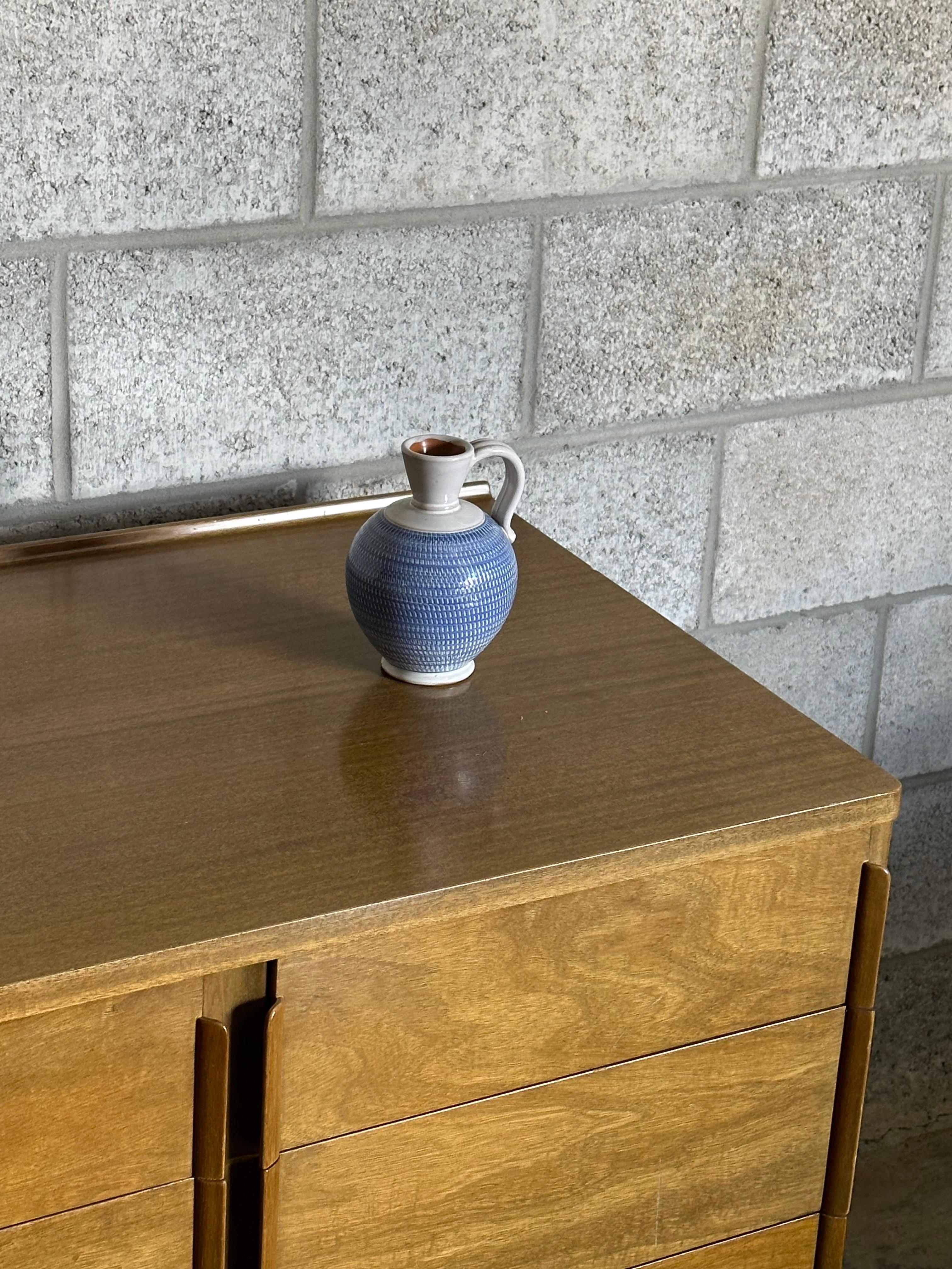 Mid-Century Modern 1960s Töreboda Ceramic Pitcher Vase With Handle For Sale