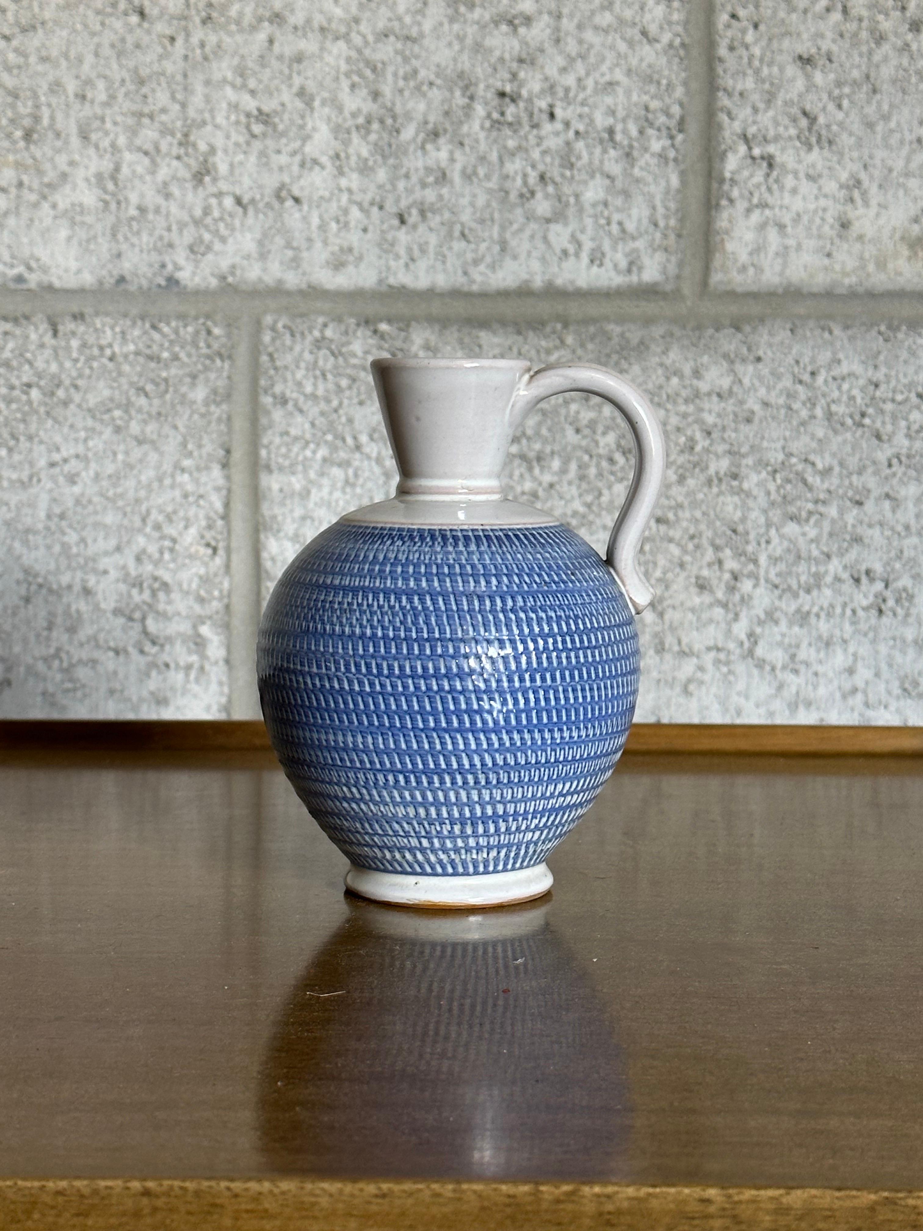 1960s Töreboda Ceramic Pitcher Vase With Handle In Good Condition For Sale In St.Petersburg, FL