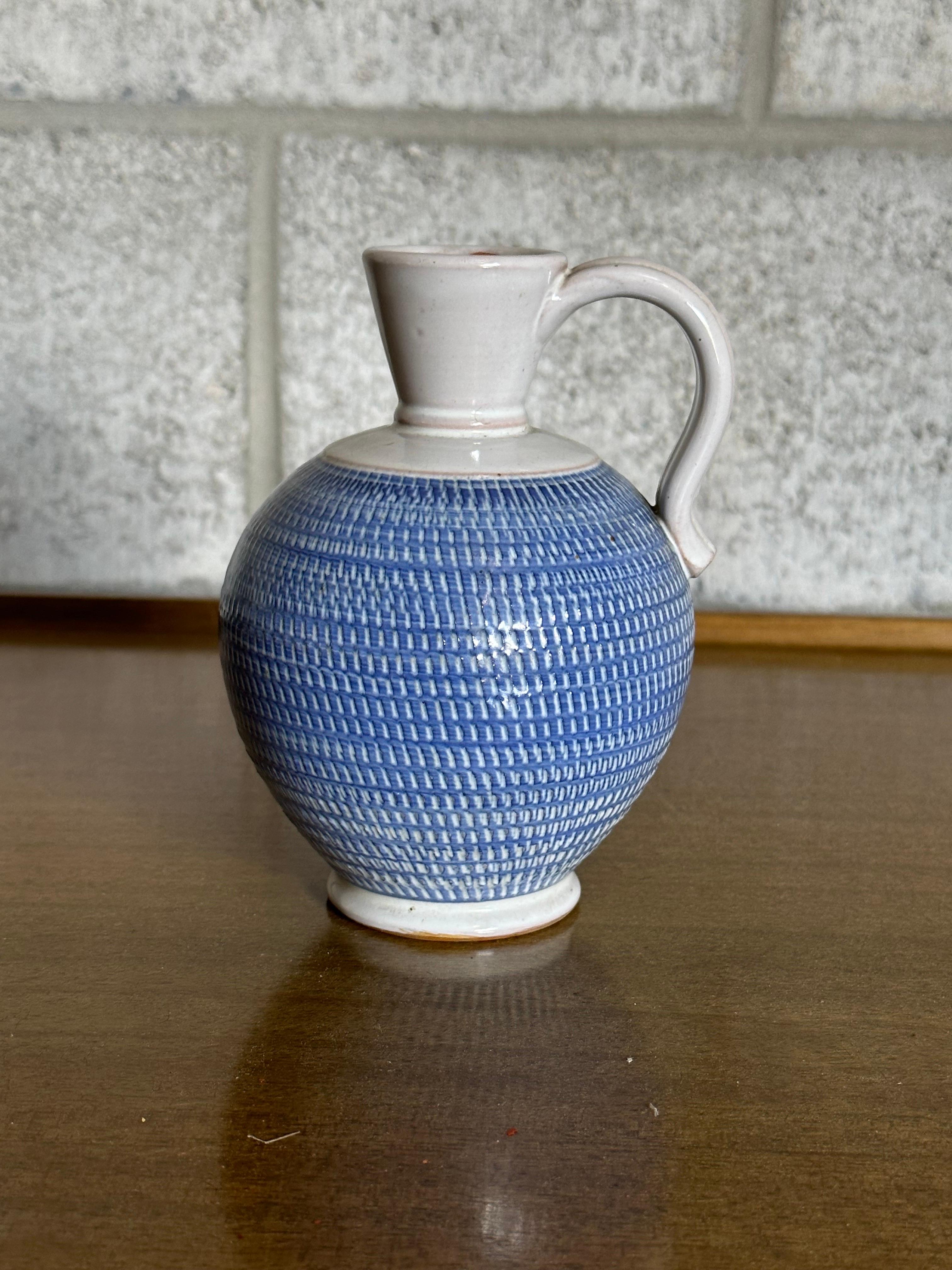 Mid-20th Century 1960s Töreboda Ceramic Pitcher Vase With Handle For Sale