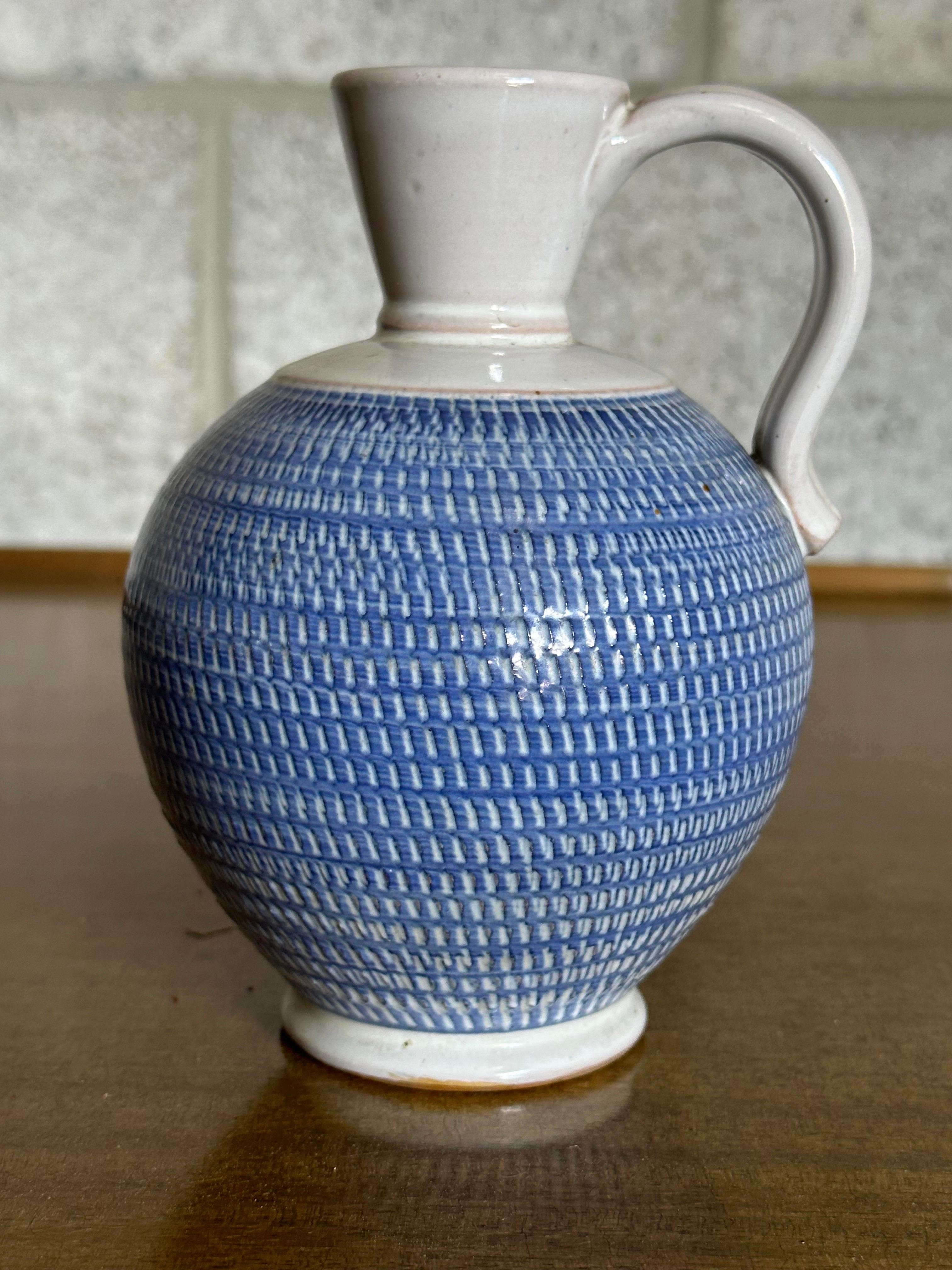 1960s Töreboda Ceramic Pitcher Vase With Handle For Sale 1