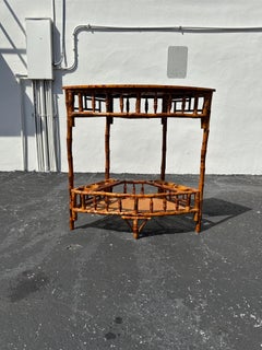 1960s Arched English Tortoise Rattan Cane Curved Dry Bar Table