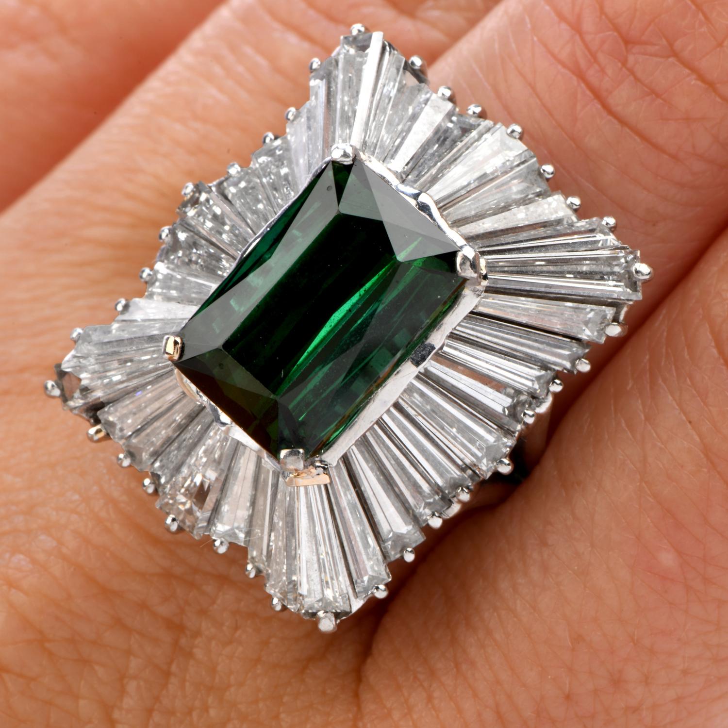 1960's Tourmaline Diamond Ballerina Platinum Cocktail Ring 1