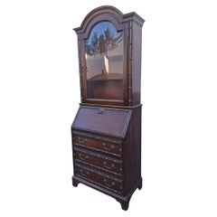 1960s Traditional Campaign Carved Walnut "Bamboo" Secretary Desk with Display