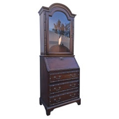 1960s Traditional Campaign Carved Walnut "Bamboo" Secretary Desk with Display