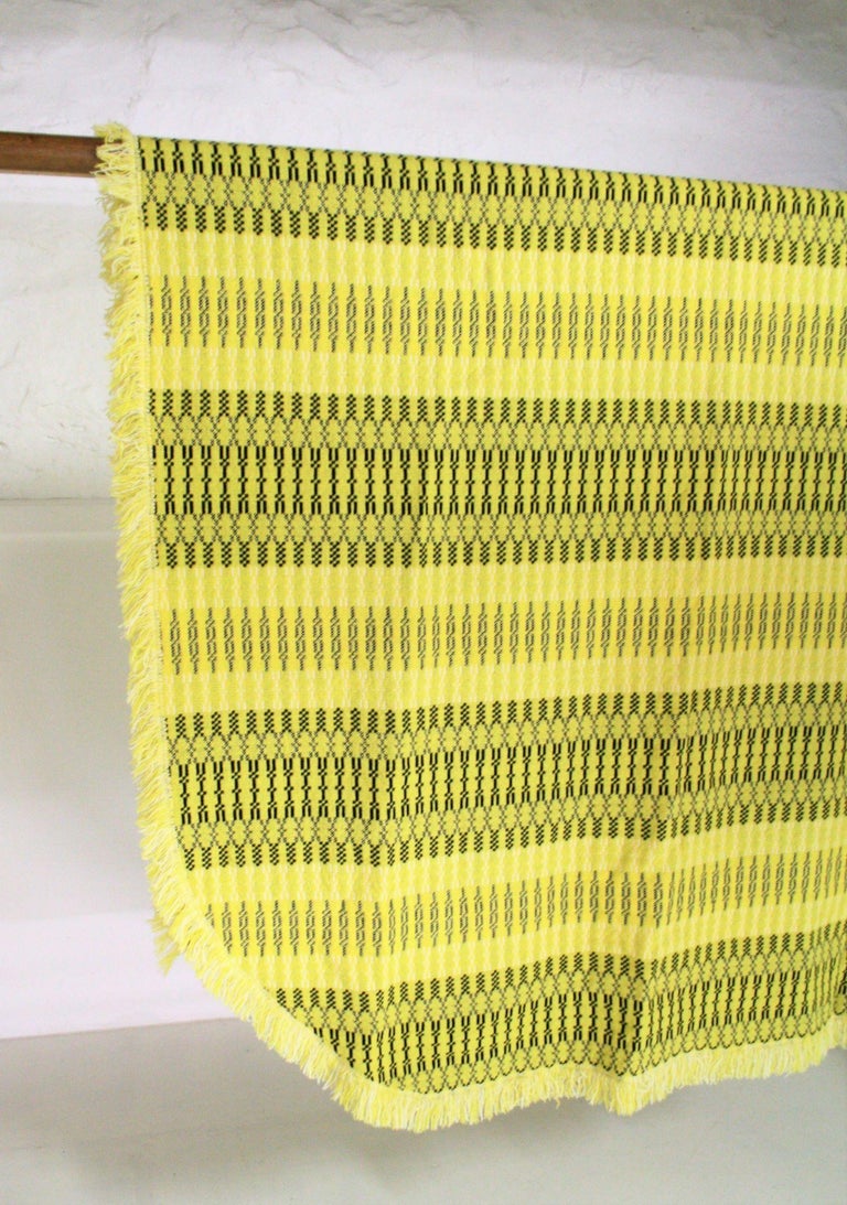 1960s Traditional Welsh Wool Tapestry Blanket Yellow and Black Bed