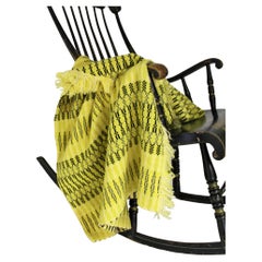Vintage 1960s Traditional Welsh Wool Tapestry Blanket Yellow & Black Bed Throw