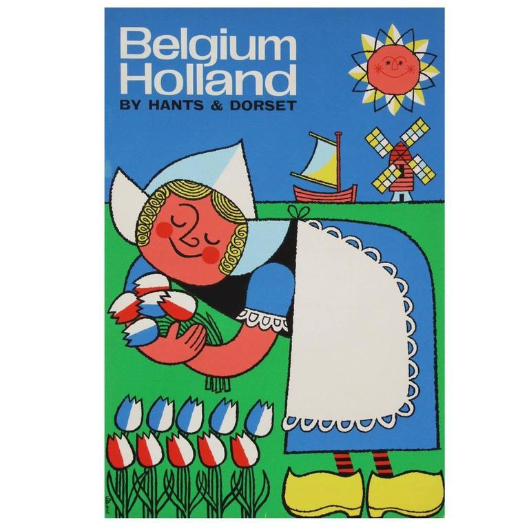 Mid-Century Modern 1960s Travel Poster for Belgium and Holland by Harry Stevens Pop Art For Sale