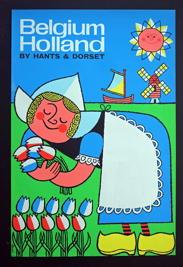 British 1960s Travel Poster for Belgium and Holland by Harry Stevens Pop Art For Sale