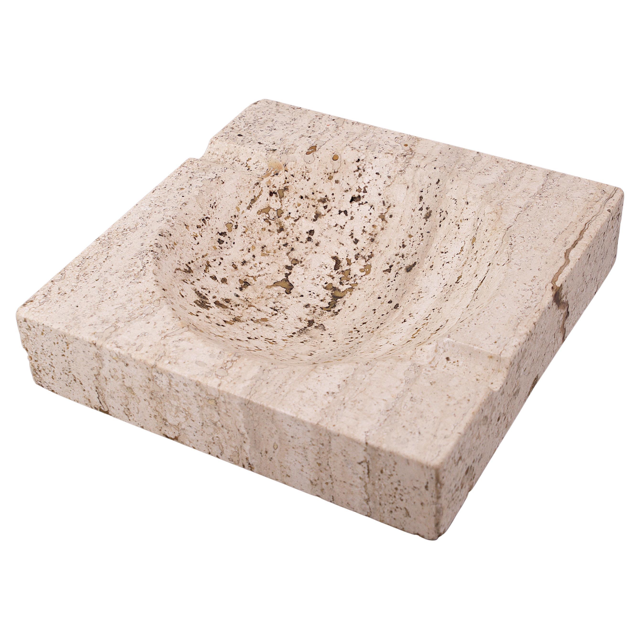 1960s Travertine Marble Ashtray Vintage Italian Stone Geometric Post-Modern For Sale