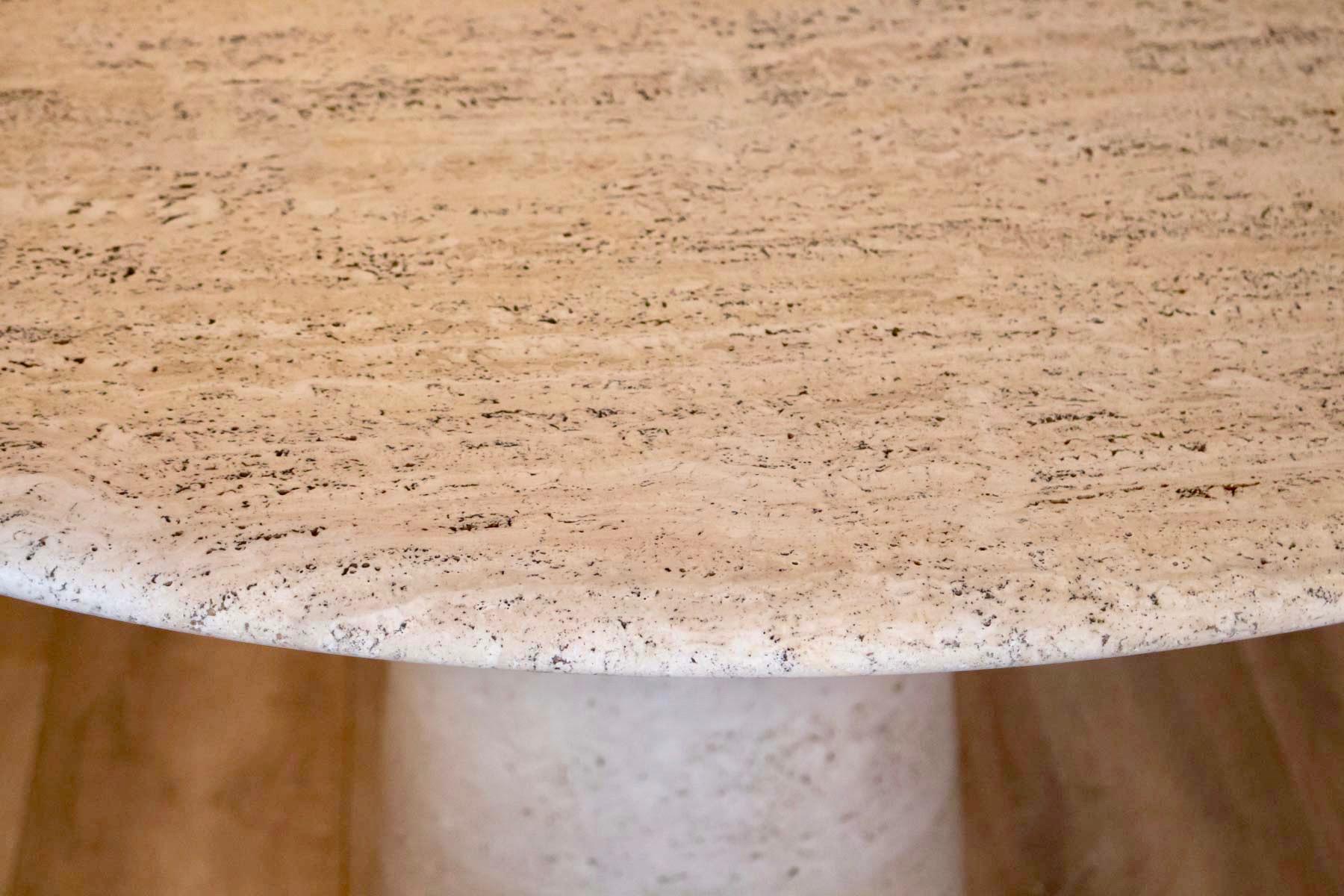 French 1960s Travertine Round Dining Table, Edited by Roche Bobois, France