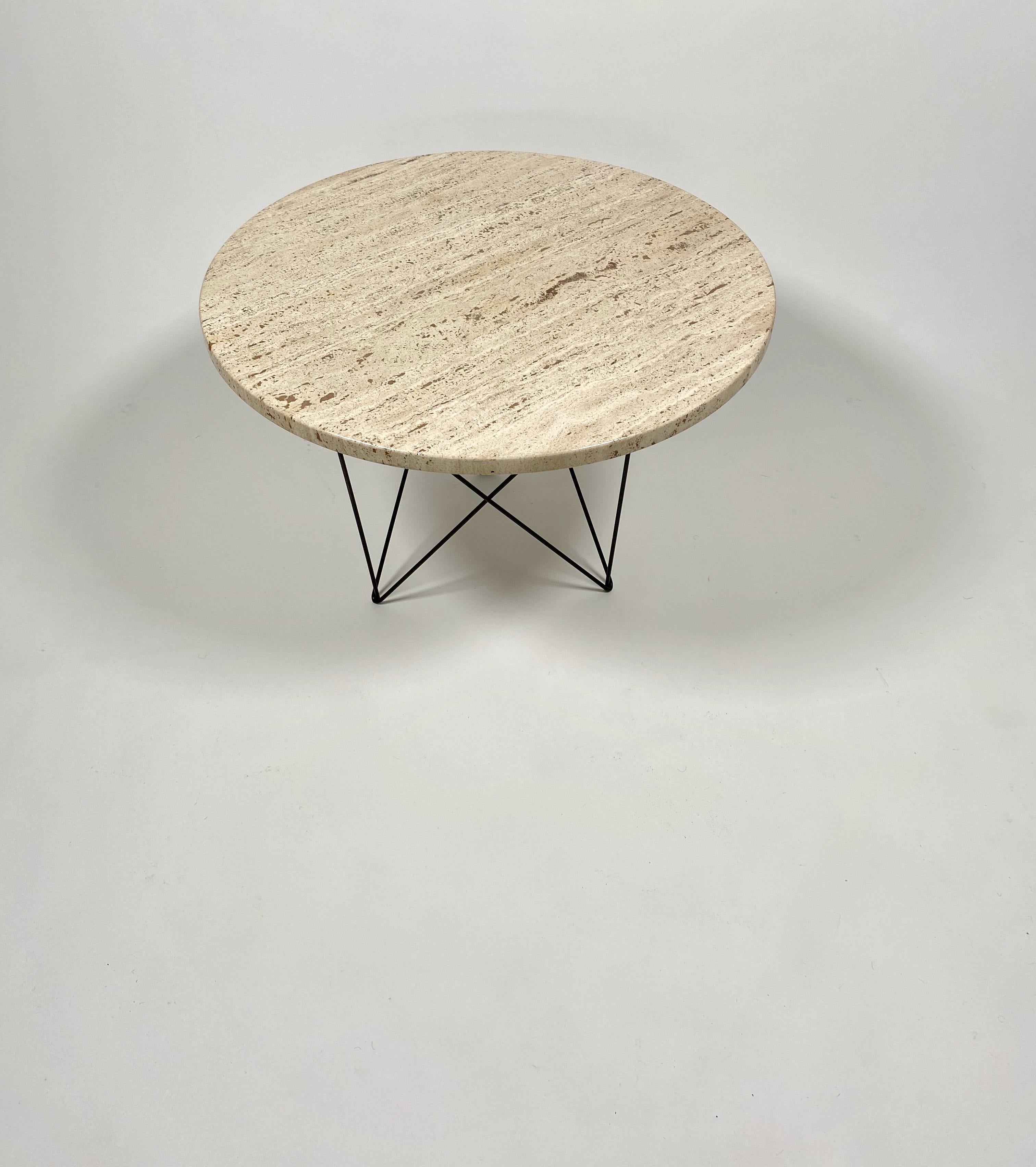American 1960s Travertine Side Table w/ Wire Base by Martin Perfit for Rene Brancusi