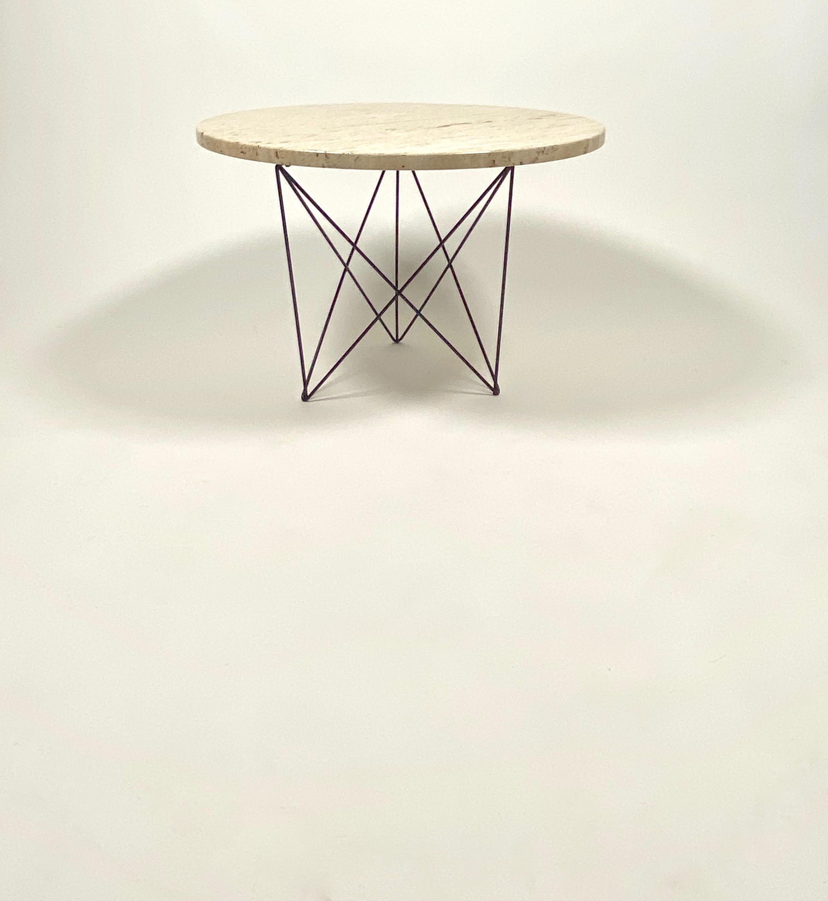 Hand-Crafted 1960s Travertine Side Table w/ Wire Base by Martin Perfit for Rene Brancusi