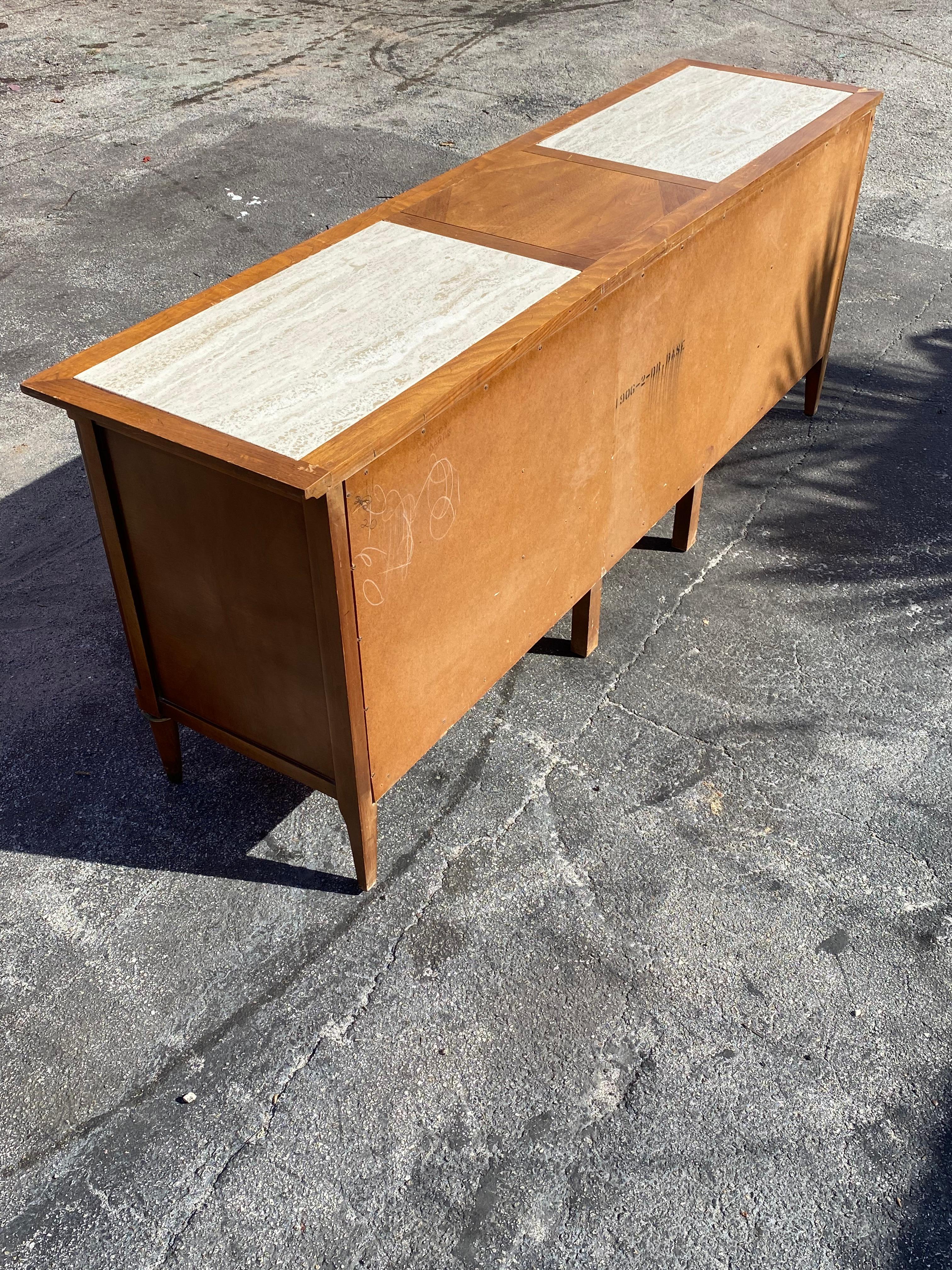 1960s Travertine Wood Sideboard Dresser Storage Cabinet For Sale 4