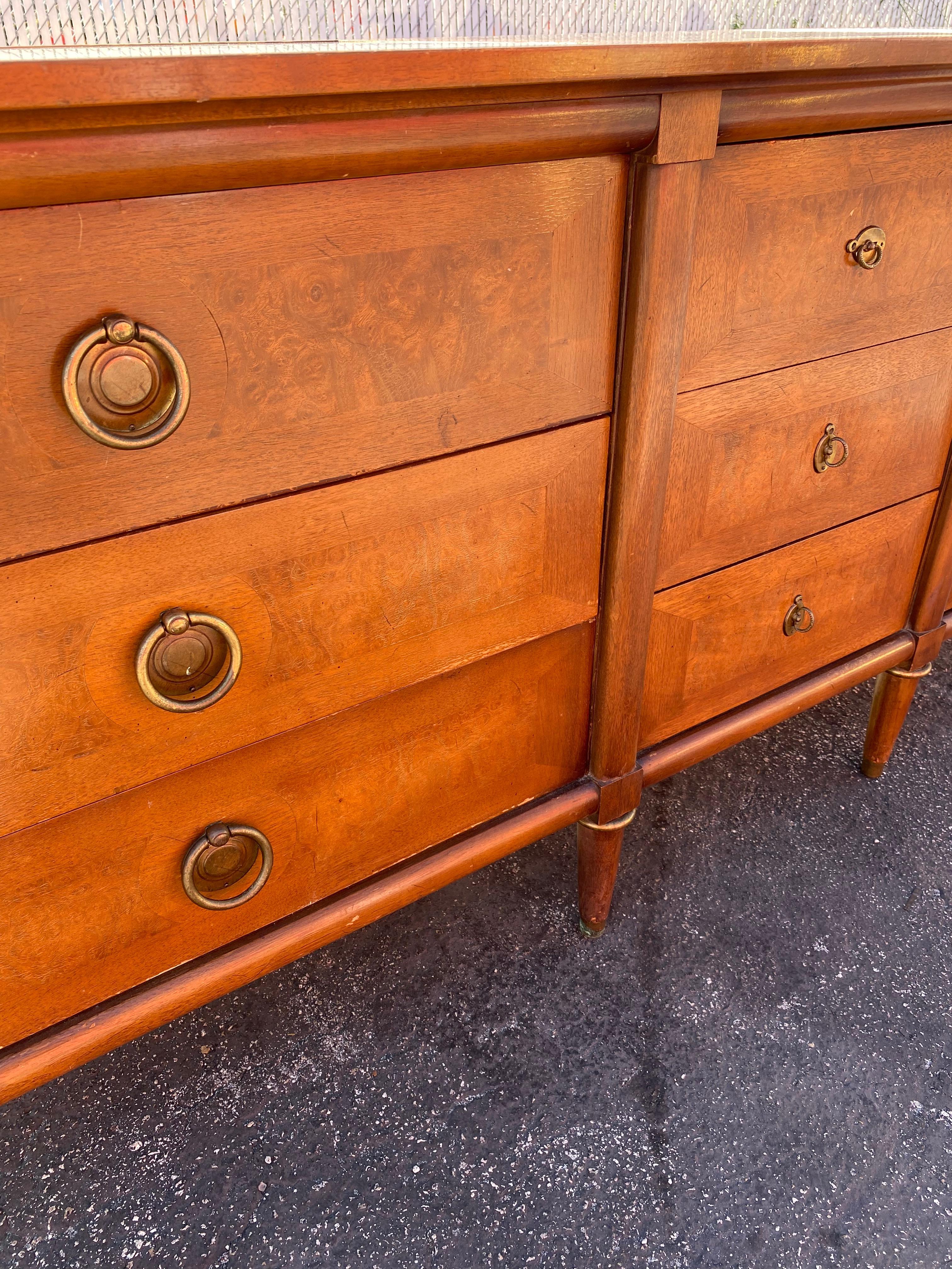 1960s Travertine Wood Sideboard Dresser Storage Cabinet In Good Condition For Sale In Fort Lauderdale, FL