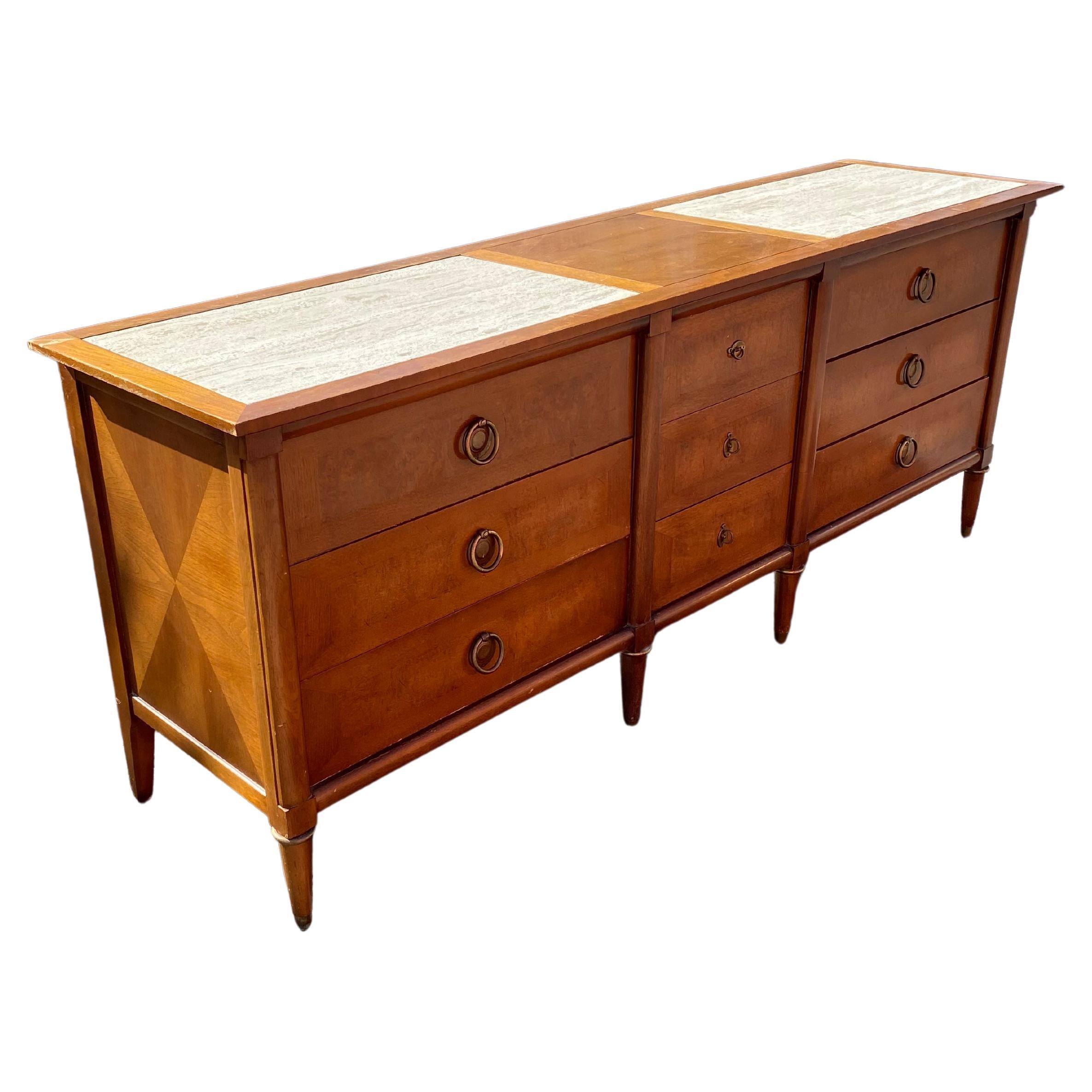 1960s Travertine Wood Sideboard Dresser Storage Cabinet For Sale