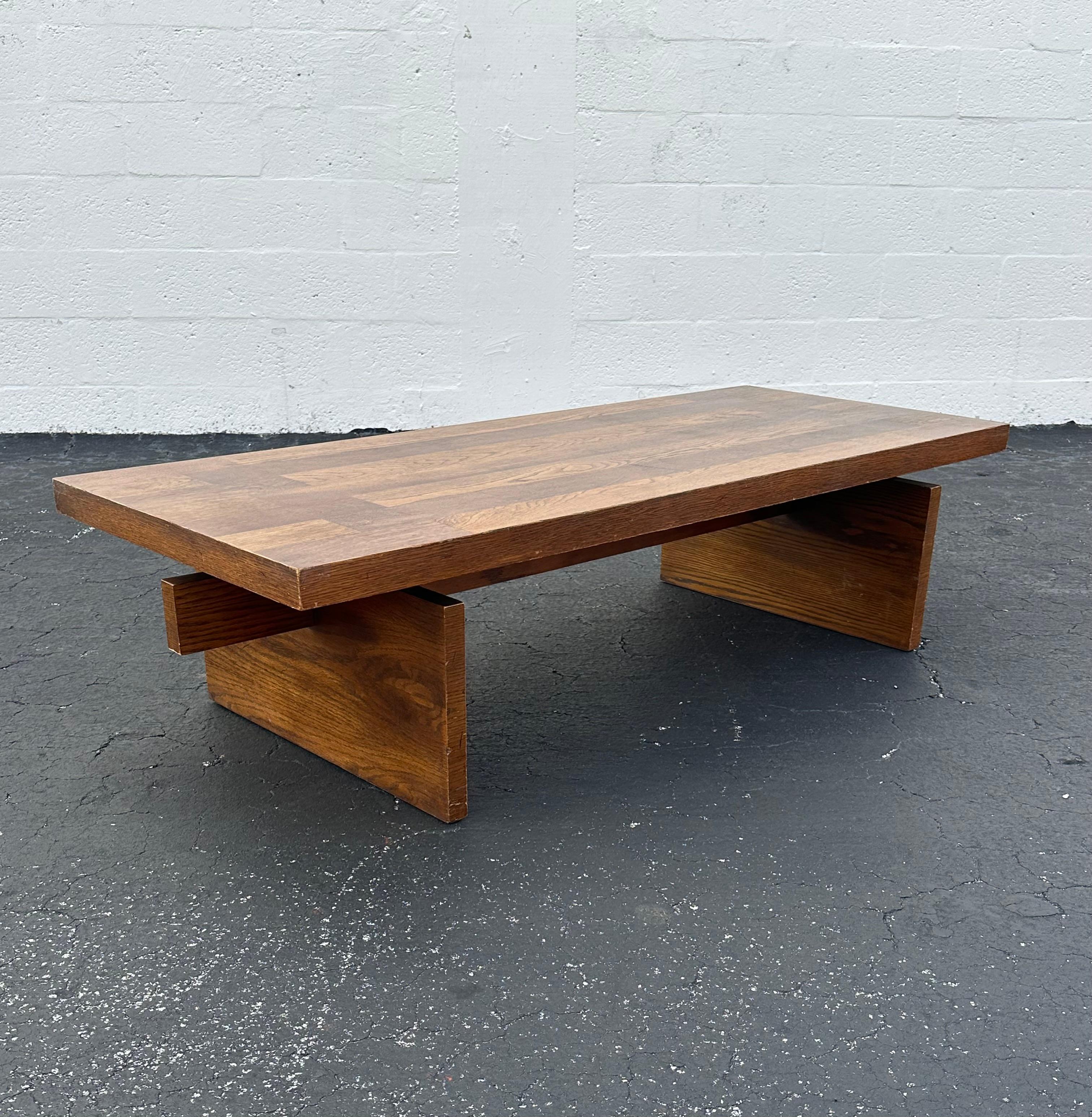 1960s Trestle Style Wood Rectangle Coffee Table For Sale 4