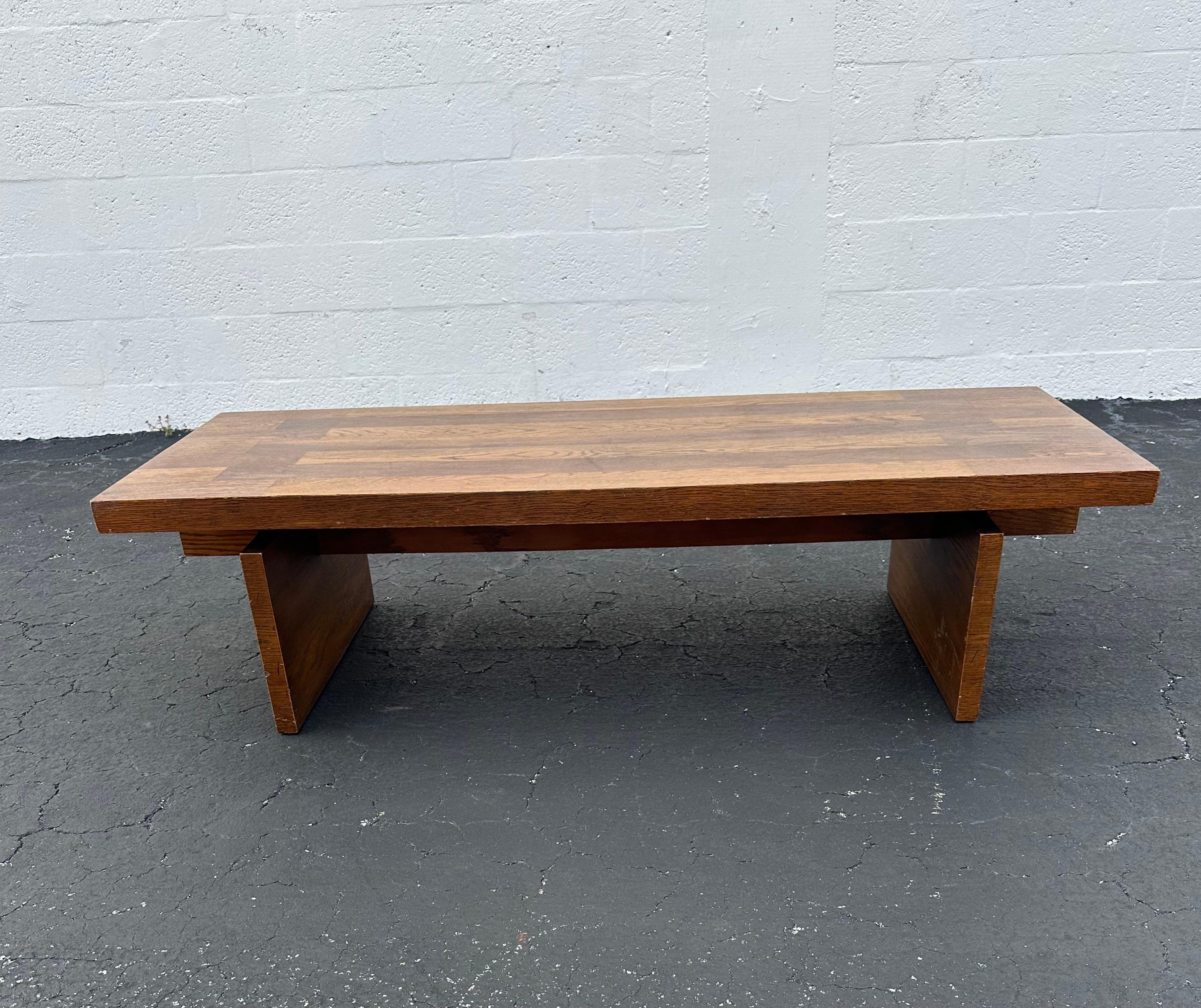 Mid-Century Modern 1960s Trestle Style Wood Rectangle Coffee Table For Sale