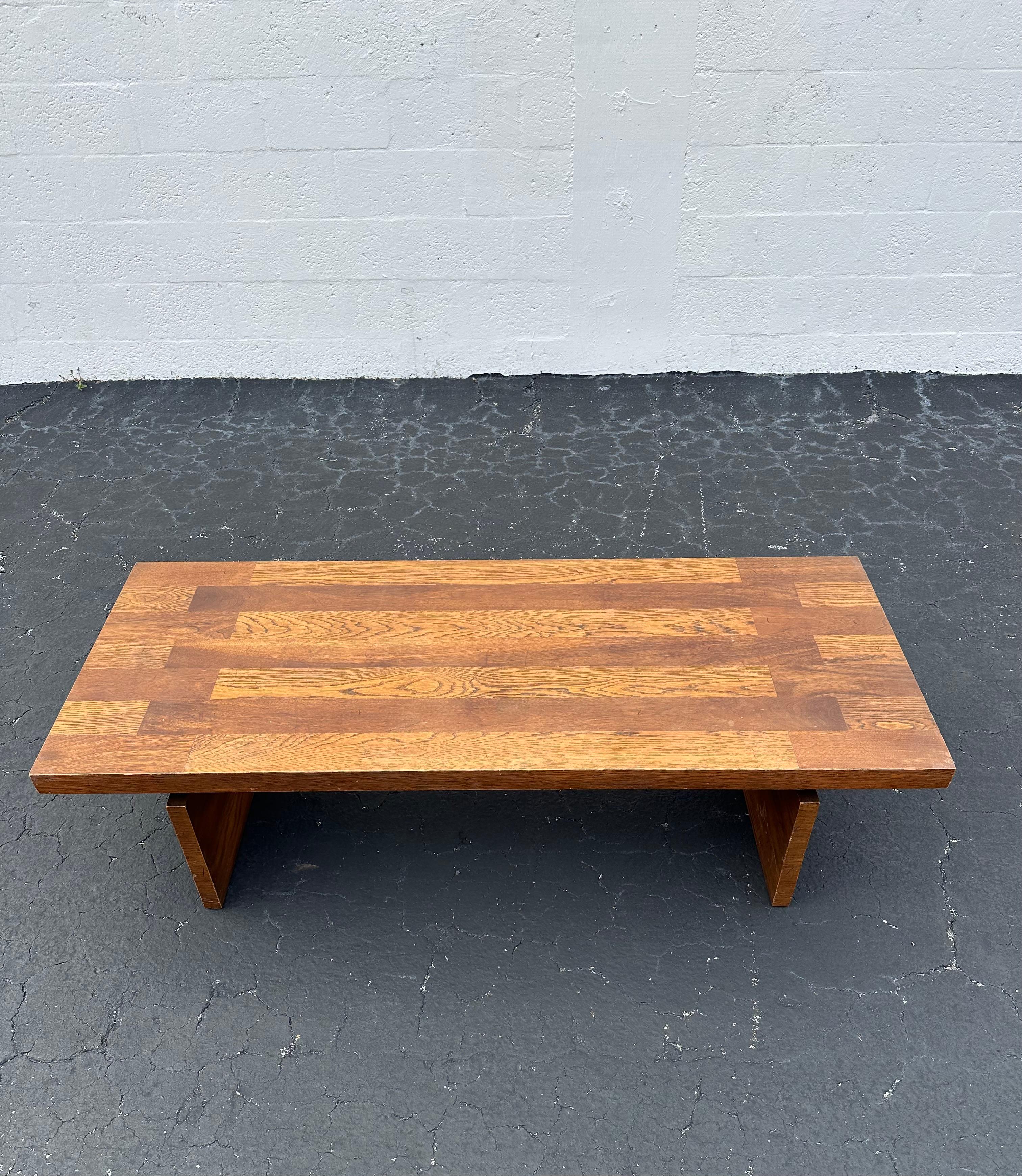 Mid-20th Century 1960s Trestle Style Wood Rectangle Coffee Table For Sale