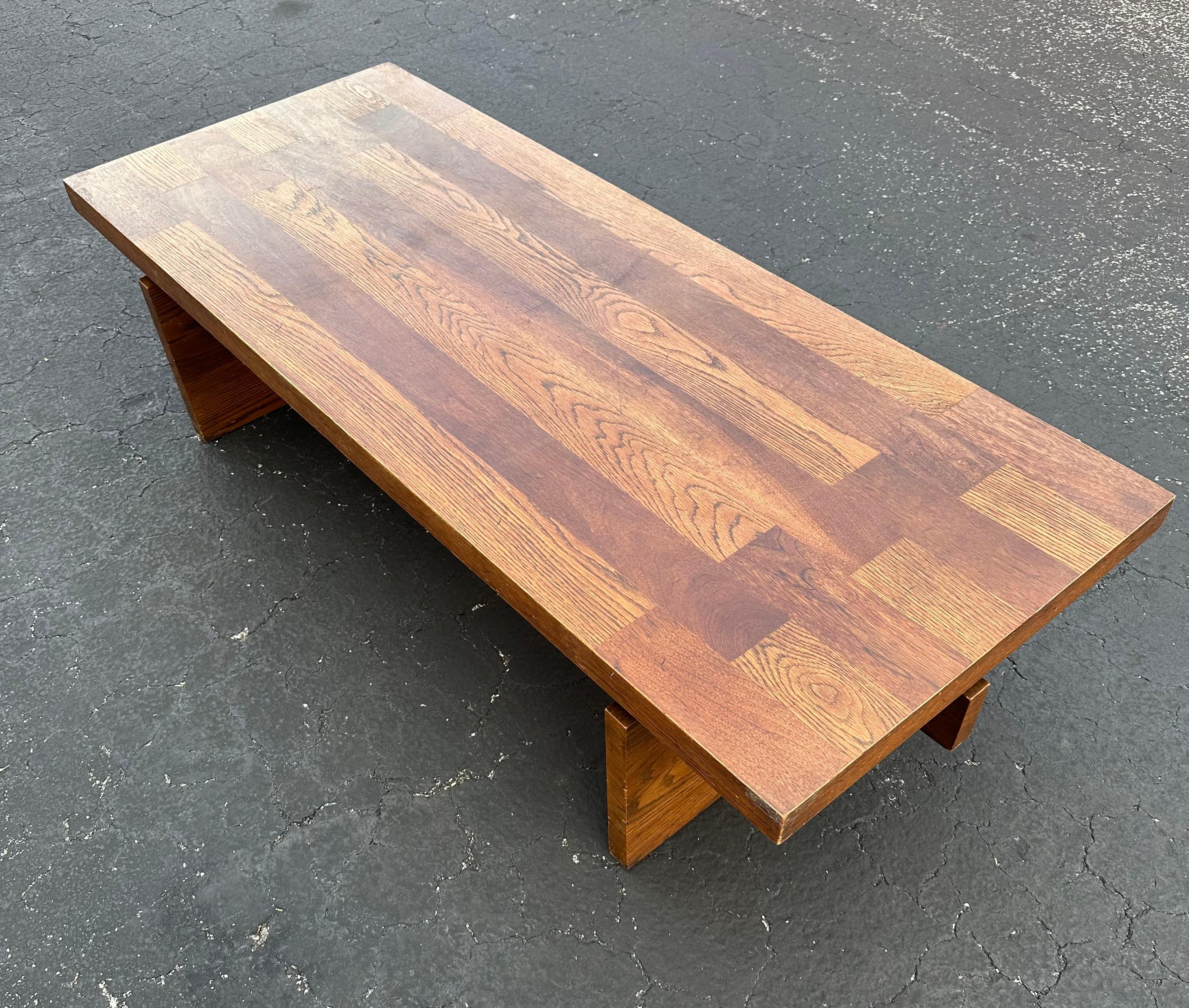 1960s Trestle Style Wood Rectangle Coffee Table For Sale 1