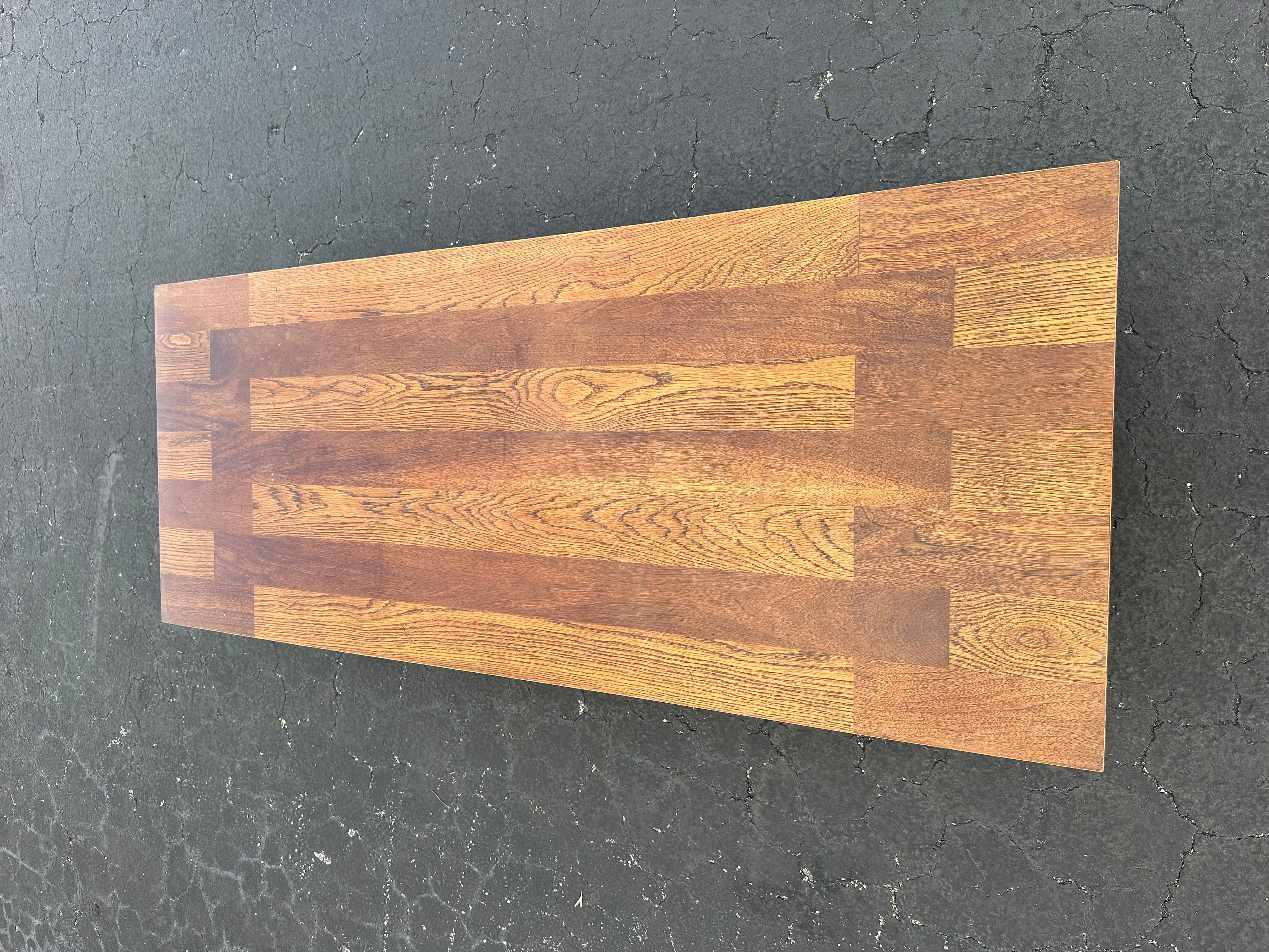 1960s Trestle Style Wood Rectangle Coffee Table For Sale 3