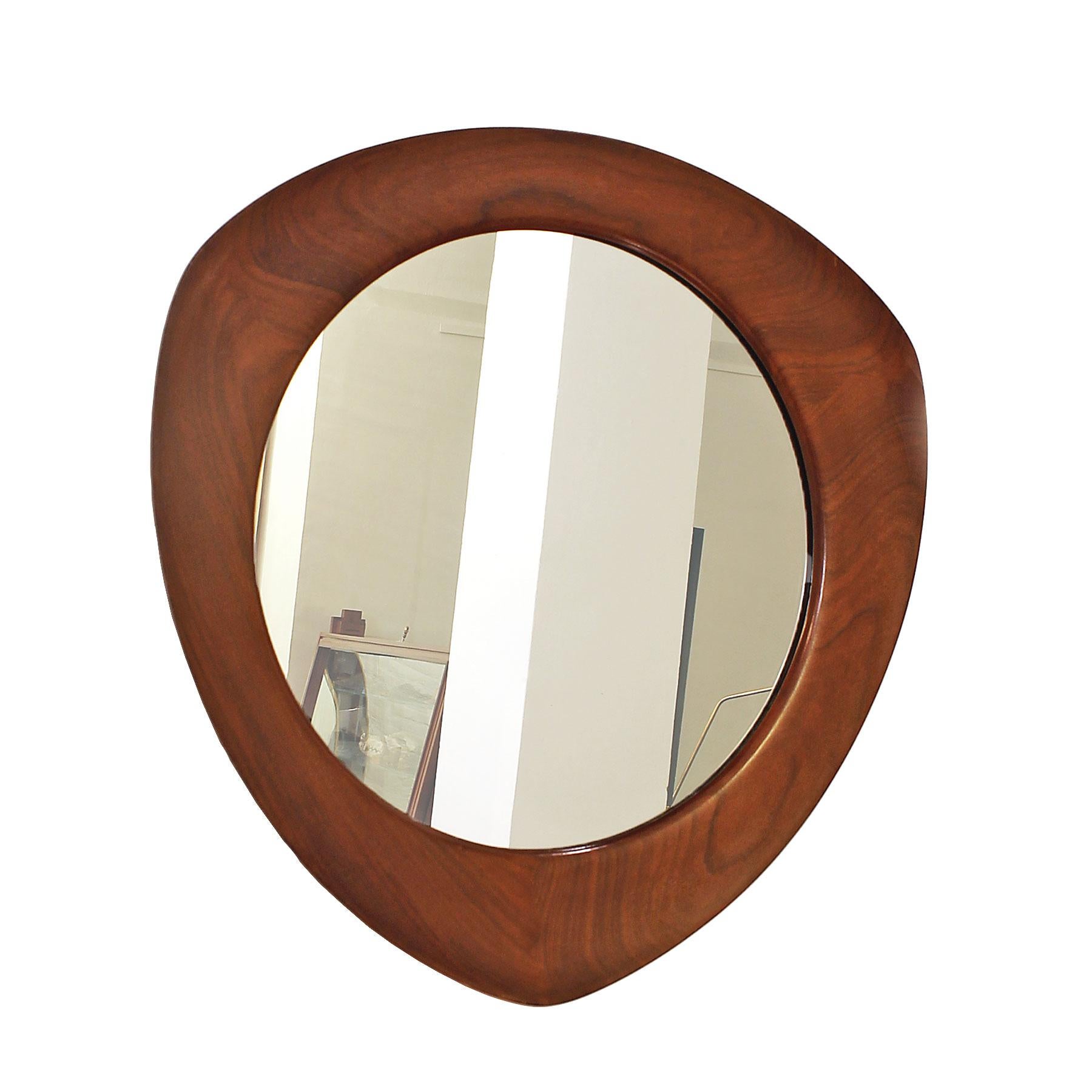 Teak frame triangular mirror 