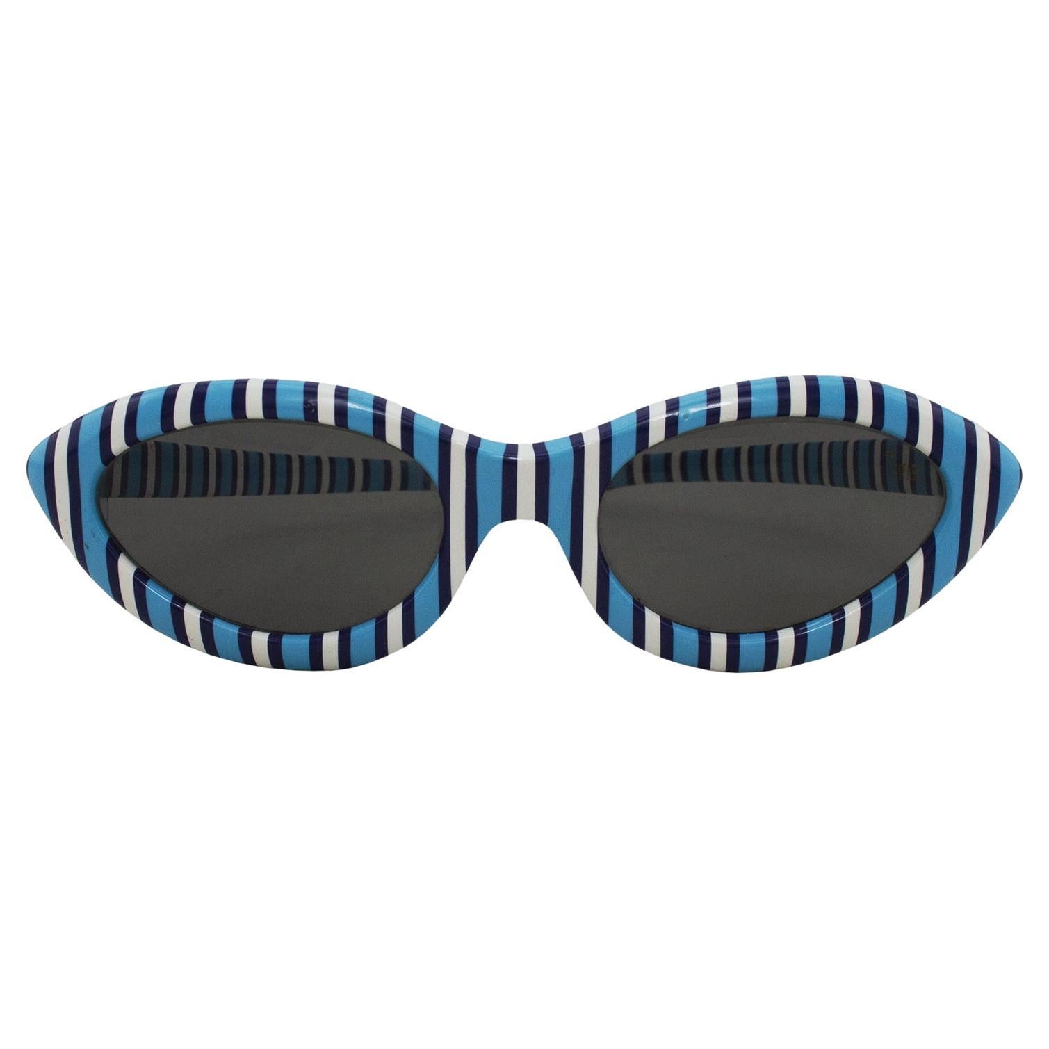 1960s Trifari Blue and White Stripe Sunglasses For Sale