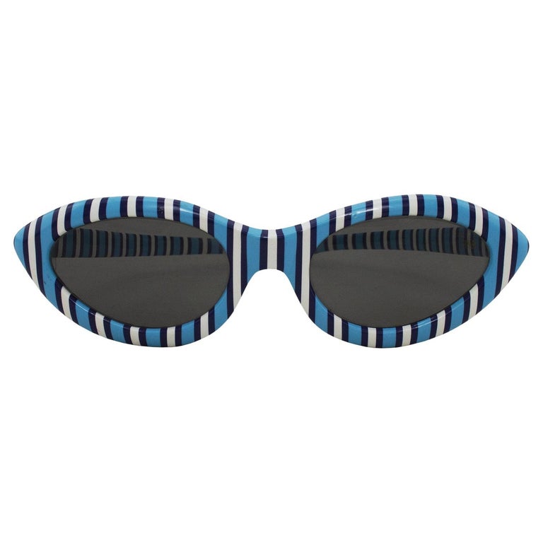 1960s Trifari Blue and White Stripe Sunglasses For Sale at 