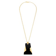 1960s Trifari Large Black and Gold Trapeze Shaped Necklace
