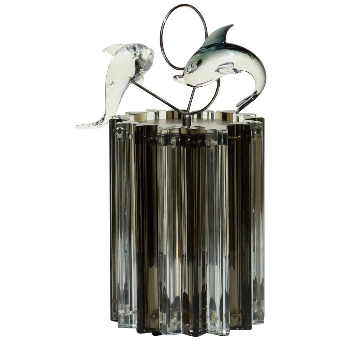 1960s "Trilobi" von Venini Murano Glas Delphin Italienisches Design Tischlampe