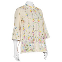 1960S Pastel Poly/Cotton Floral Embroidered Asian-Inspired Jacket Top