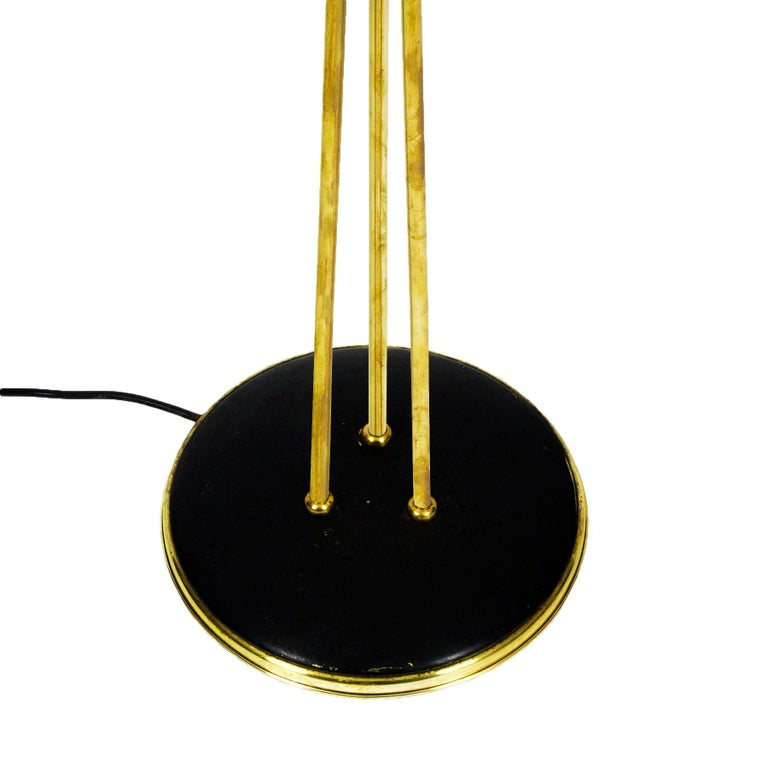 1960s Tripod Standing Lamp, Steel, Brass, Painted Paper Lampshades, France For Sale at 1stdibs