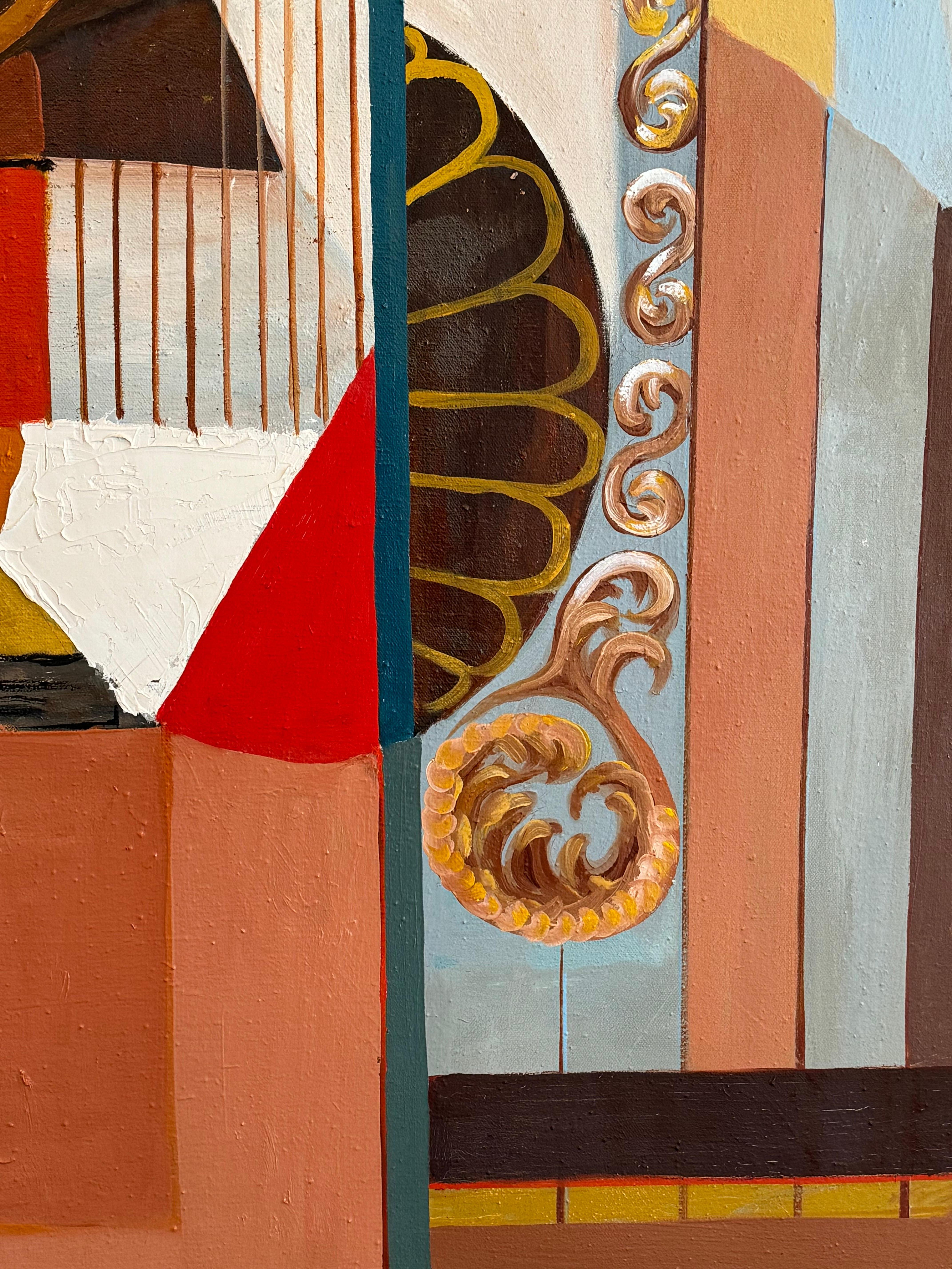 Pintura Surrealista Trompe L'oiel Hardedge de los años 60 Pintado a mano en venta